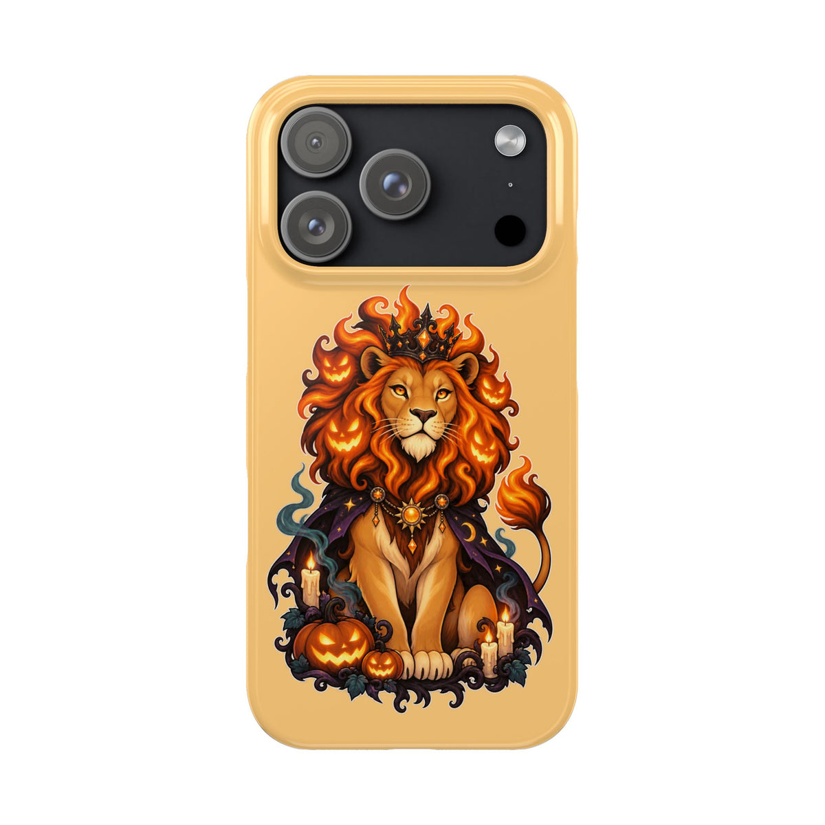 Leo Halloween Slim Phone Case — Regal Lion with Pumpkin & Candles