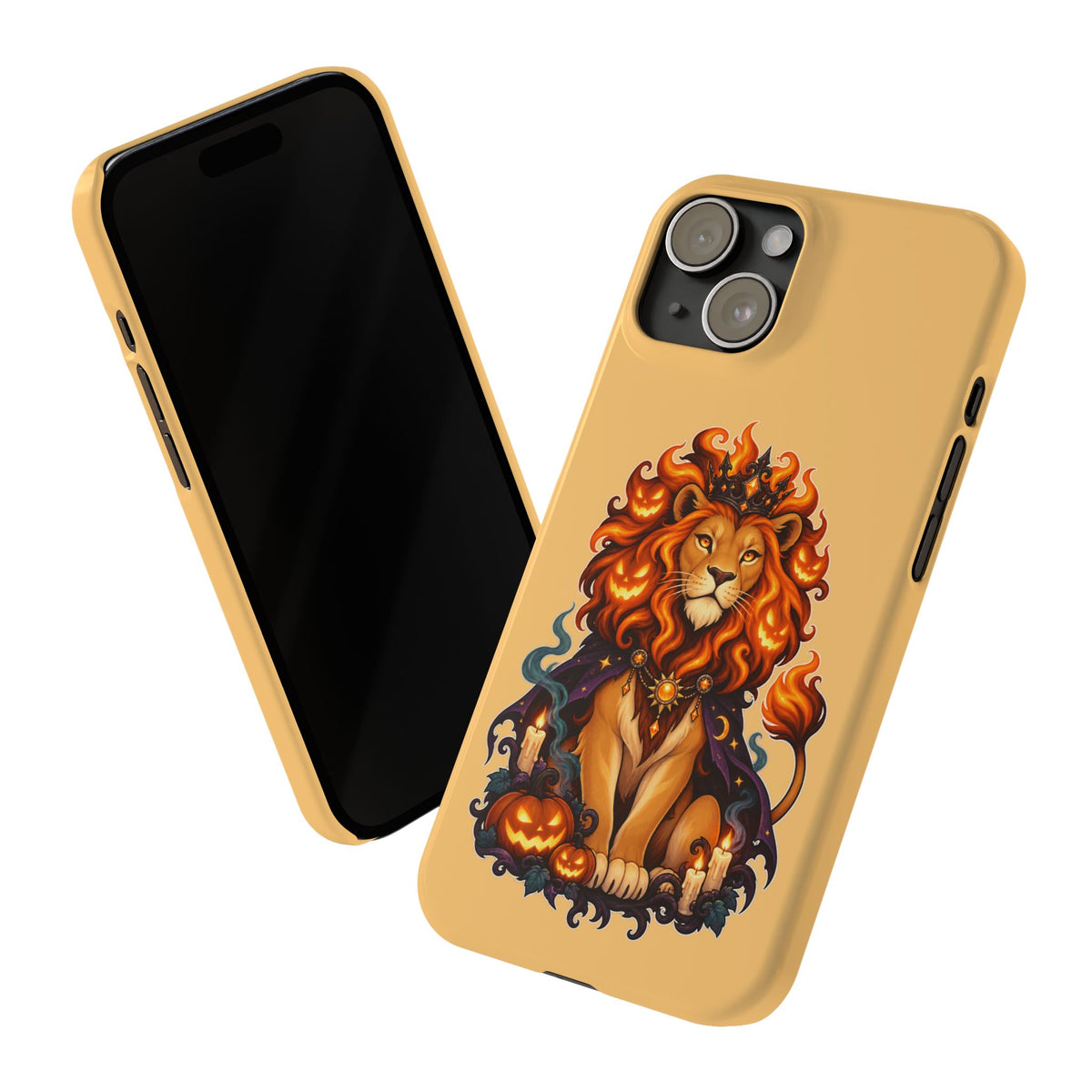 Leo Halloween Slim Phone Case — Regal Lion with Pumpkin & Candles