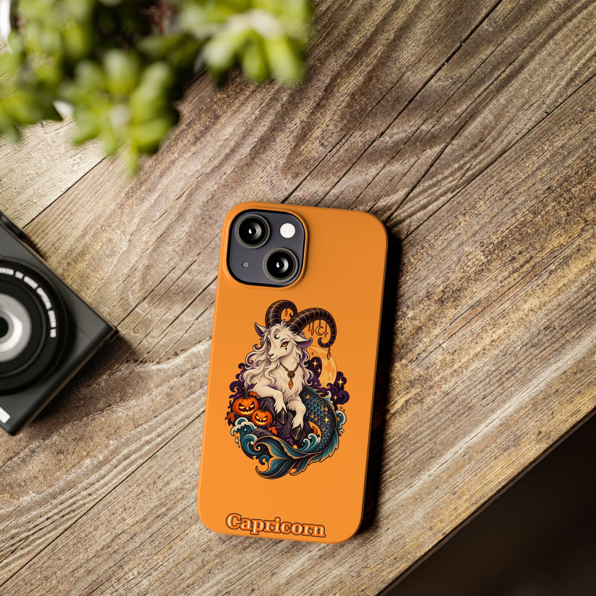 Capricorn Halloween Slim Phone Case — Zodiac Sea-Goat Pumpkin Design