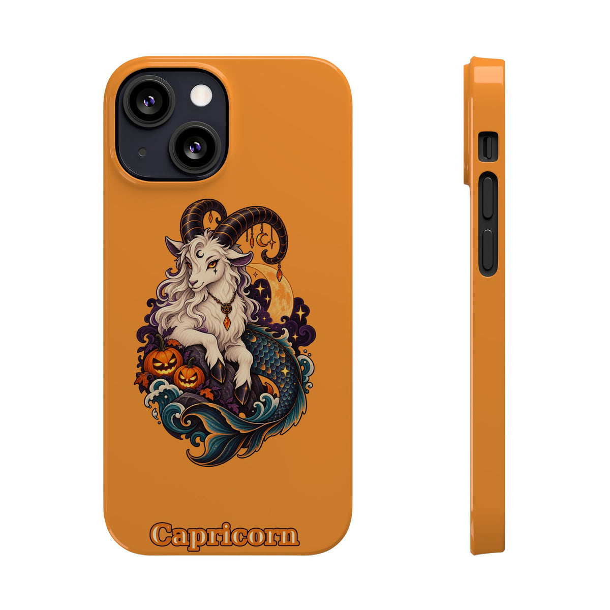 Capricorn Halloween Slim Phone Case — Zodiac Sea-Goat Pumpkin Design
