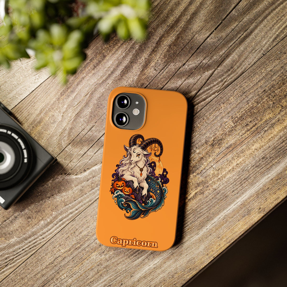 Capricorn Halloween Slim Phone Case — Zodiac Sea-Goat Pumpkin Design