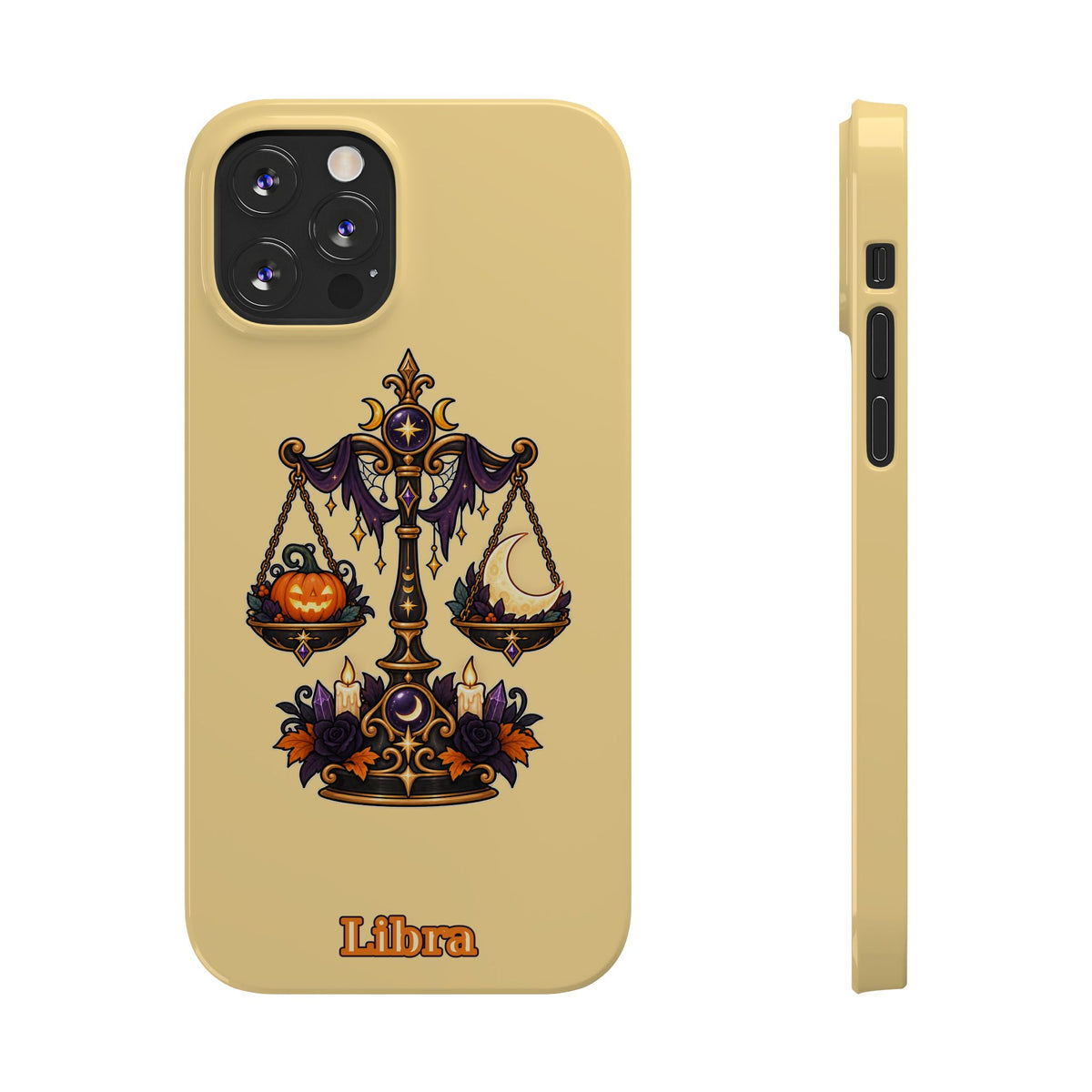 Libra Halloween Slim Phone Case — Pumpkin & Moon Scales Zodiac Design