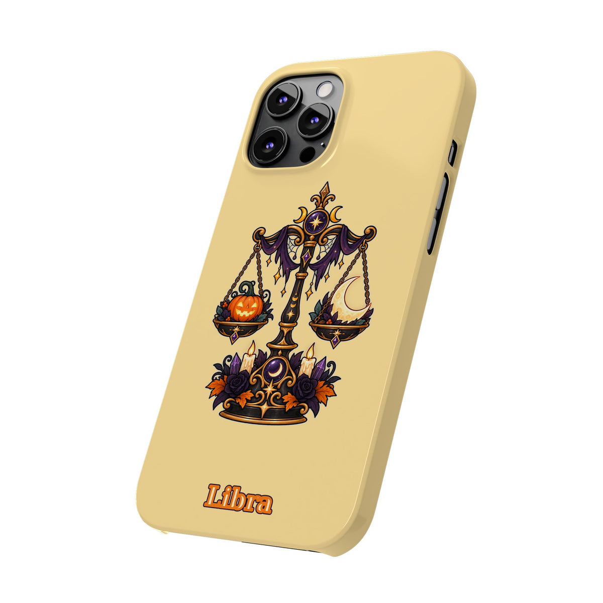 Libra Halloween Slim Phone Case — Pumpkin & Moon Scales Zodiac Design