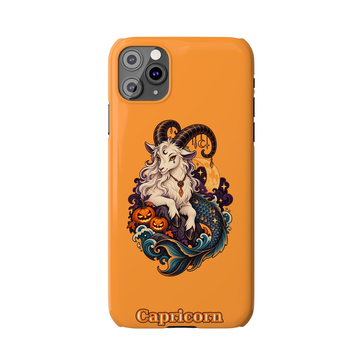 Capricorn Halloween Slim Phone Case — Zodiac Sea-Goat Pumpkin Design