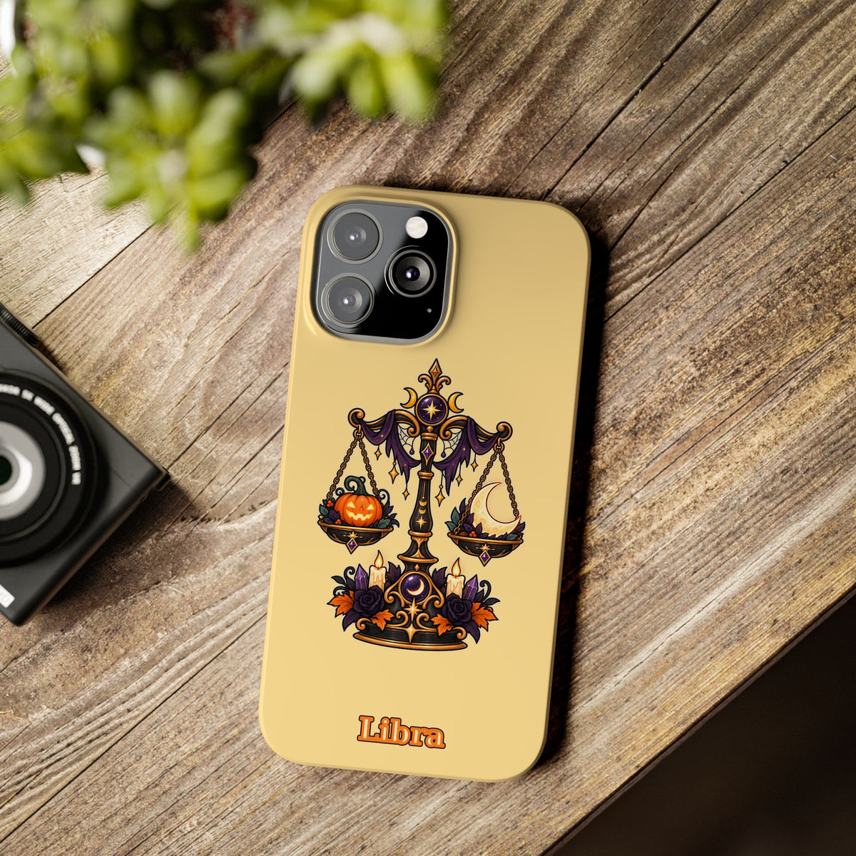 Libra Halloween Slim Phone Case — Pumpkin & Moon Scales Zodiac Design