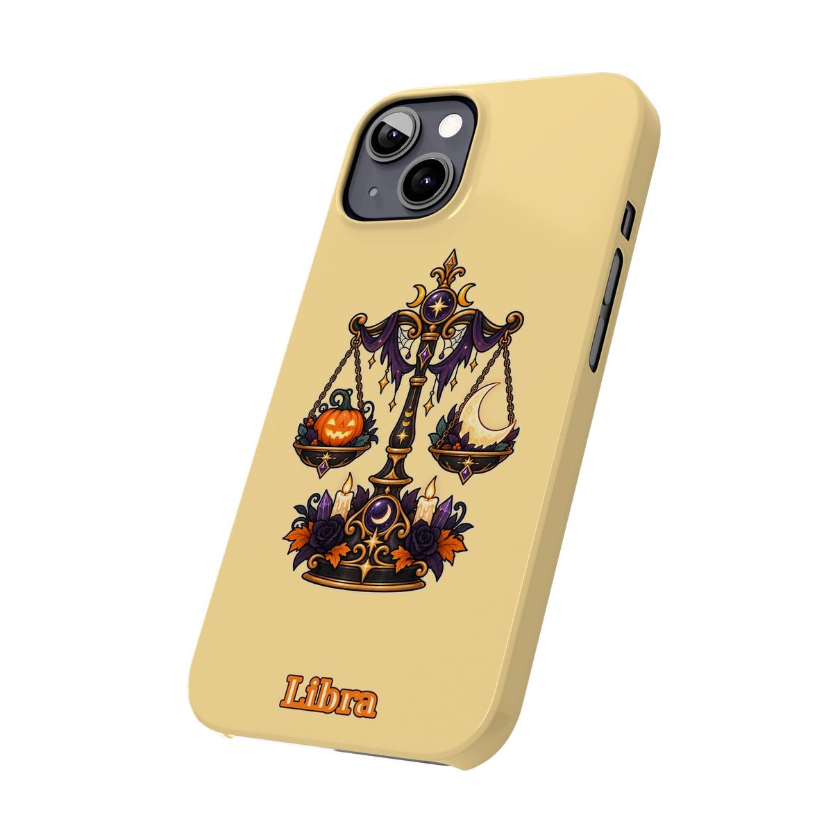 Libra Halloween Slim Phone Case — Pumpkin & Moon Scales Zodiac Design
