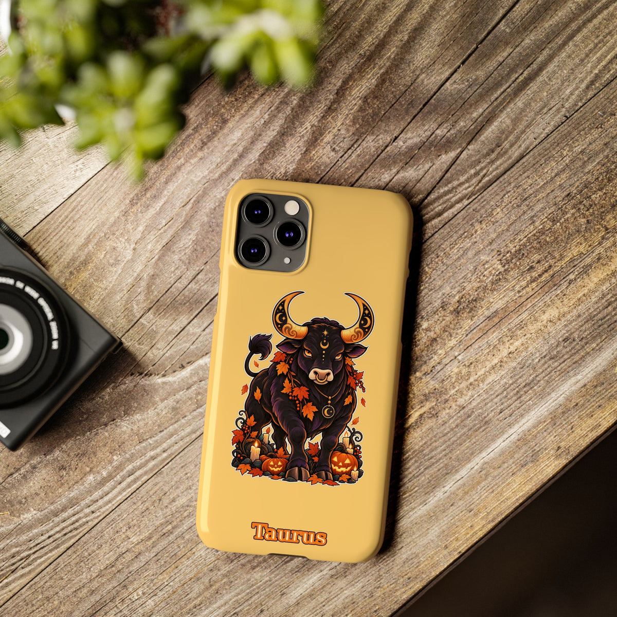 Taurus Slim Phone Case — Autumn Halloween Zodiac Bull Design