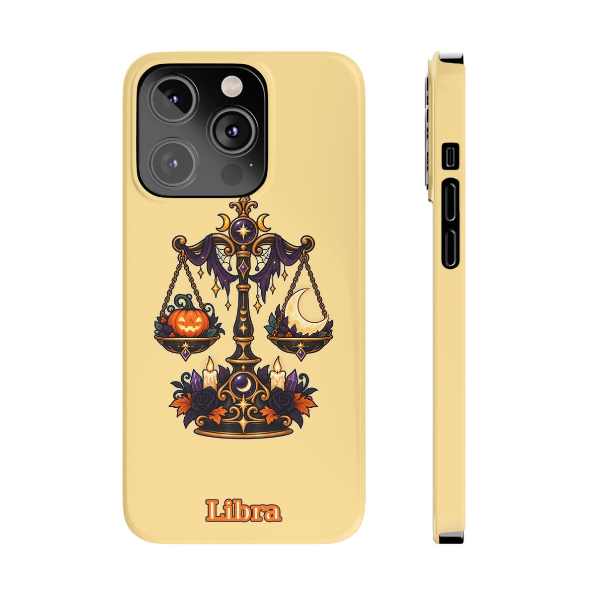 Libra Halloween Slim Phone Case — Pumpkin & Moon Scales Zodiac Design