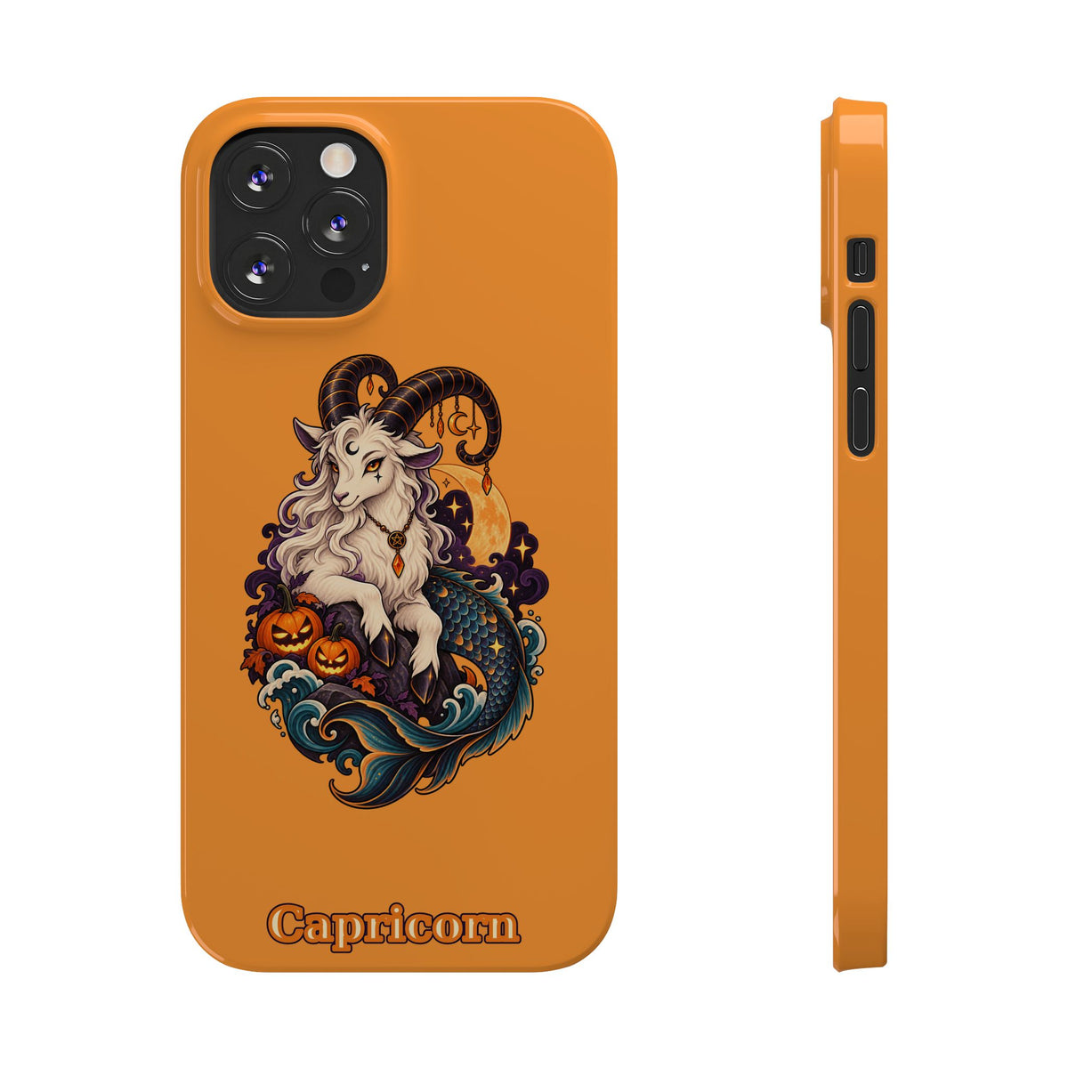 Capricorn Halloween Slim Phone Case — Zodiac Sea-Goat Pumpkin Design