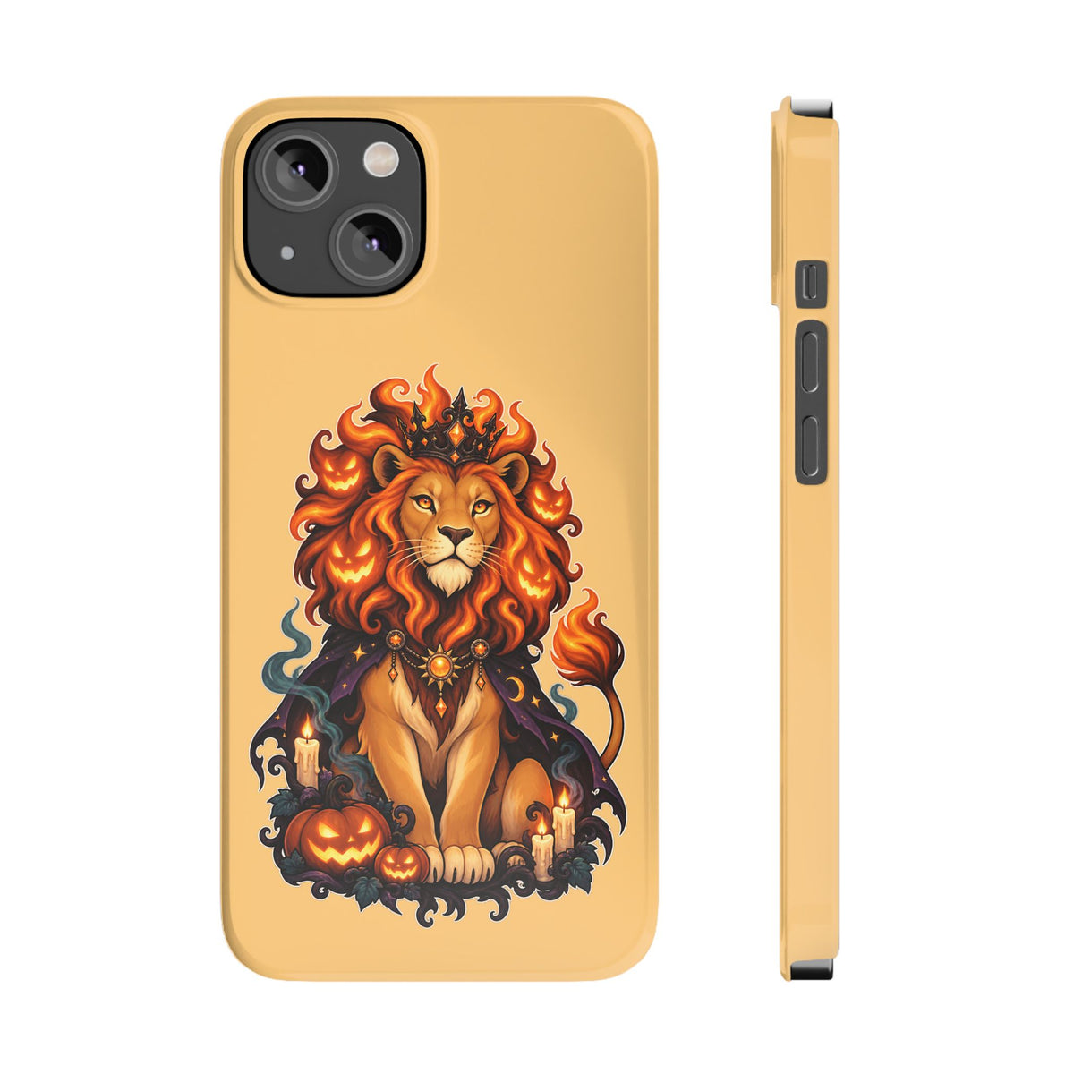 Leo Halloween Slim Phone Case — Regal Lion with Pumpkin & Candles