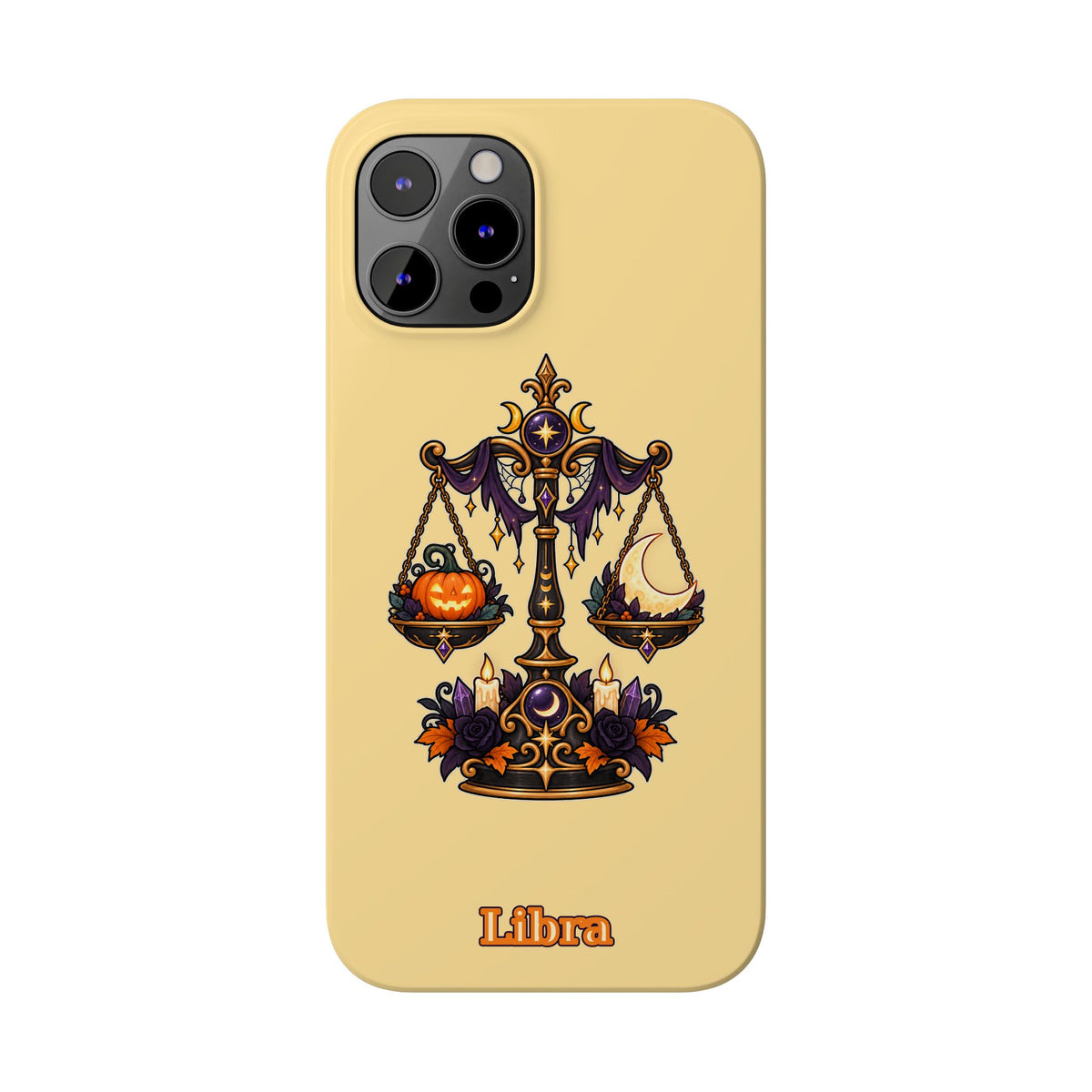 Libra Halloween Slim Phone Case — Pumpkin & Moon Scales Zodiac Design