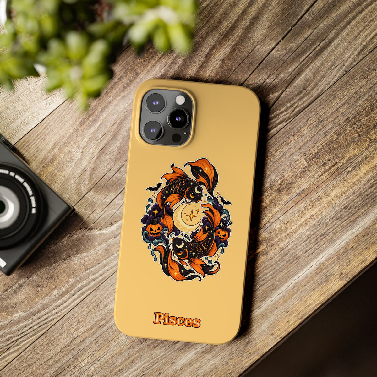 Pisces Koi Moon Slim Phone Case — Halloween Zodiac Fish Design