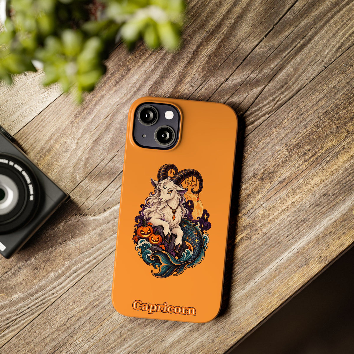Capricorn Halloween Slim Phone Case — Zodiac Sea-Goat Pumpkin Design