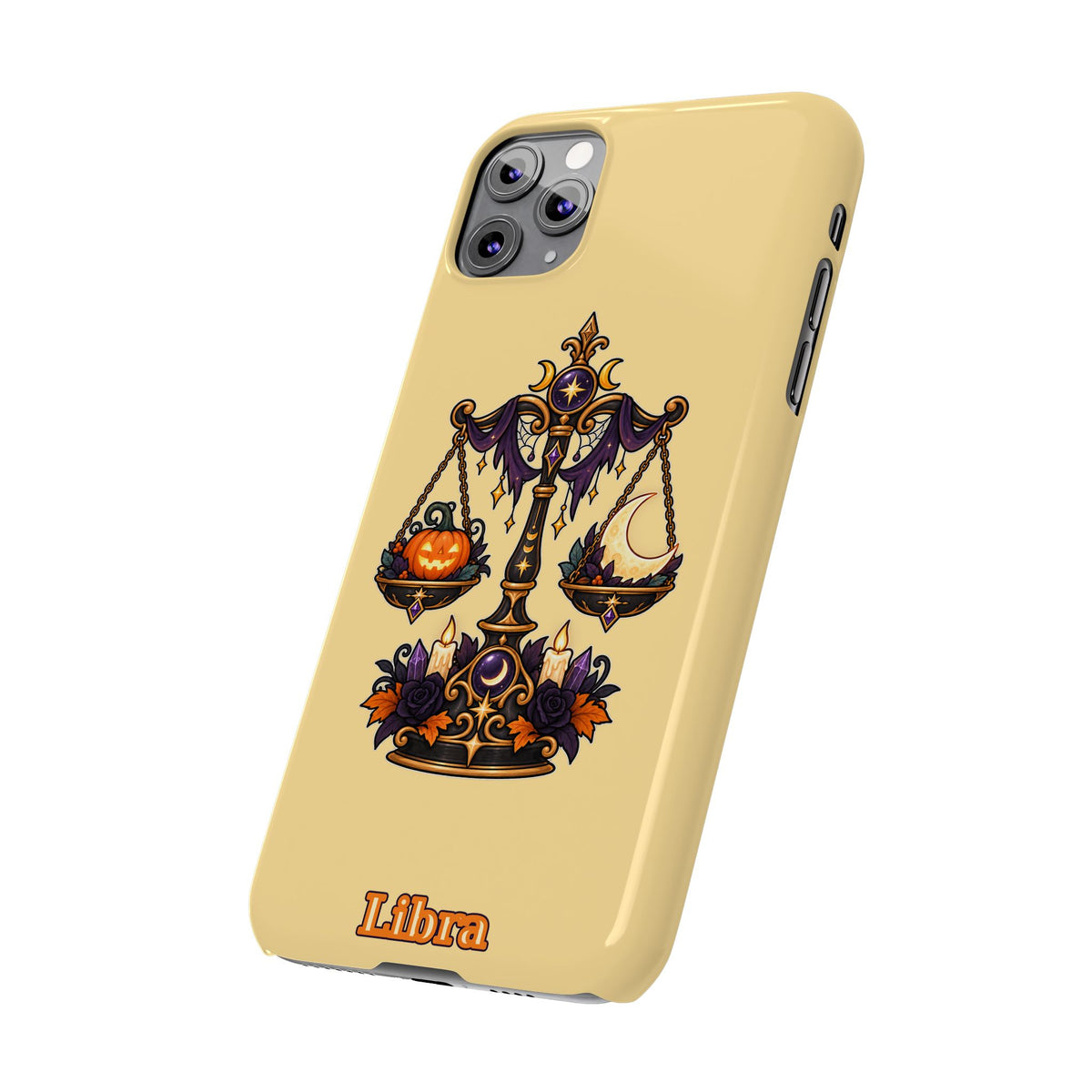 Libra Halloween Slim Phone Case — Pumpkin & Moon Scales Zodiac Design