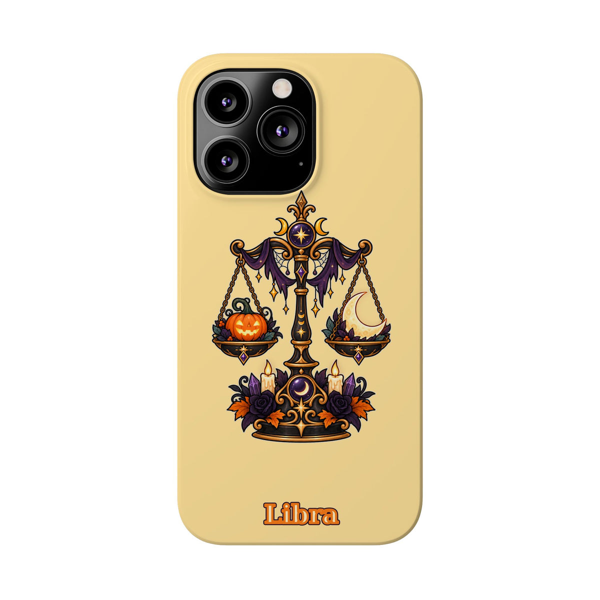 Libra Halloween Slim Phone Case — Pumpkin & Moon Scales Zodiac Design