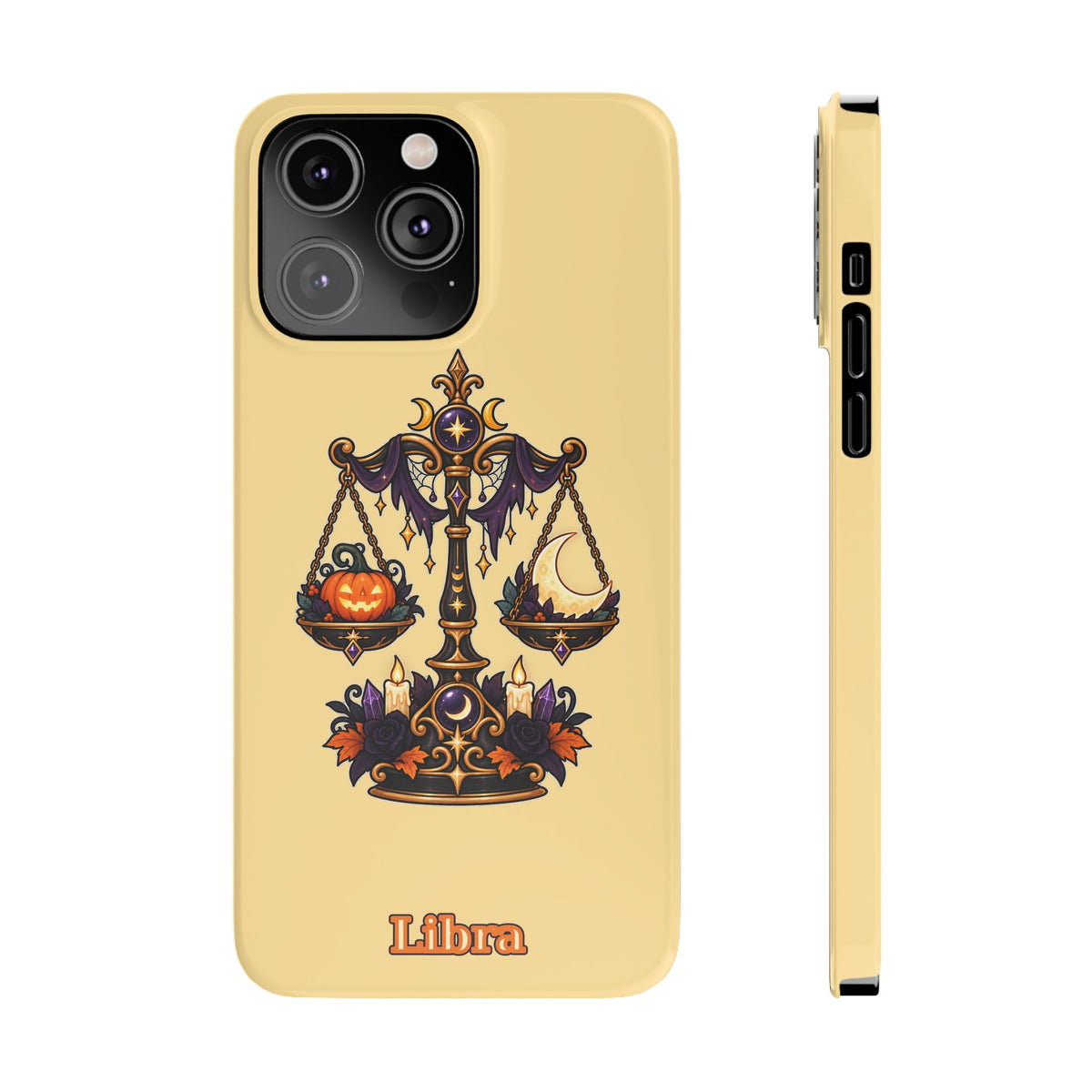 Libra Halloween Slim Phone Case — Pumpkin & Moon Scales Zodiac Design