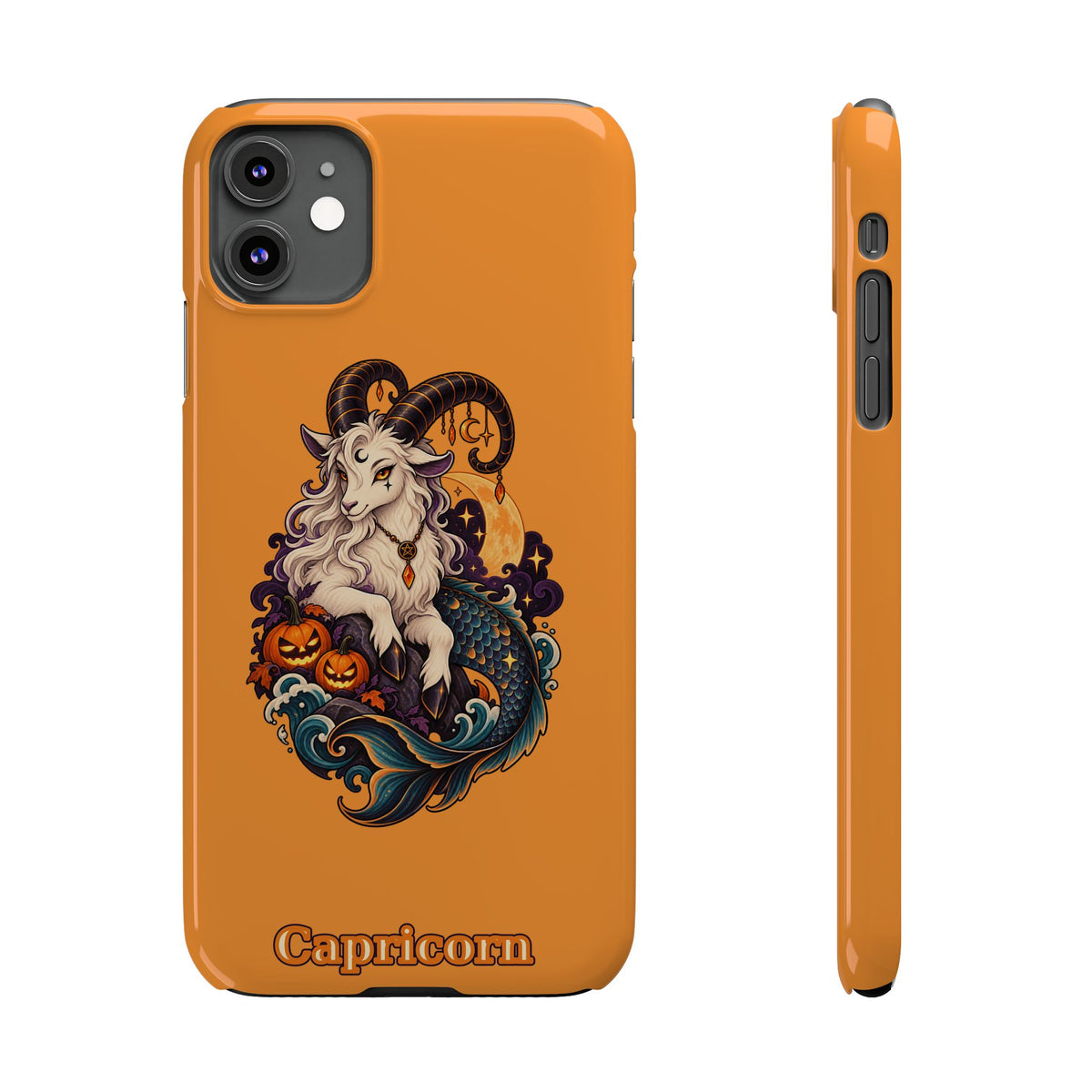 Capricorn Halloween Slim Phone Case — Zodiac Sea-Goat Pumpkin Design