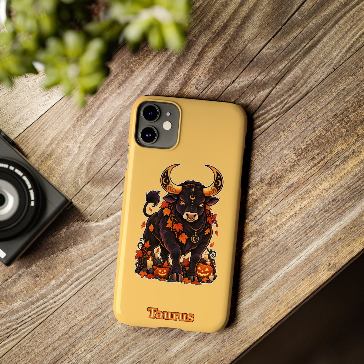 Taurus Slim Phone Case — Autumn Halloween Zodiac Bull Design
