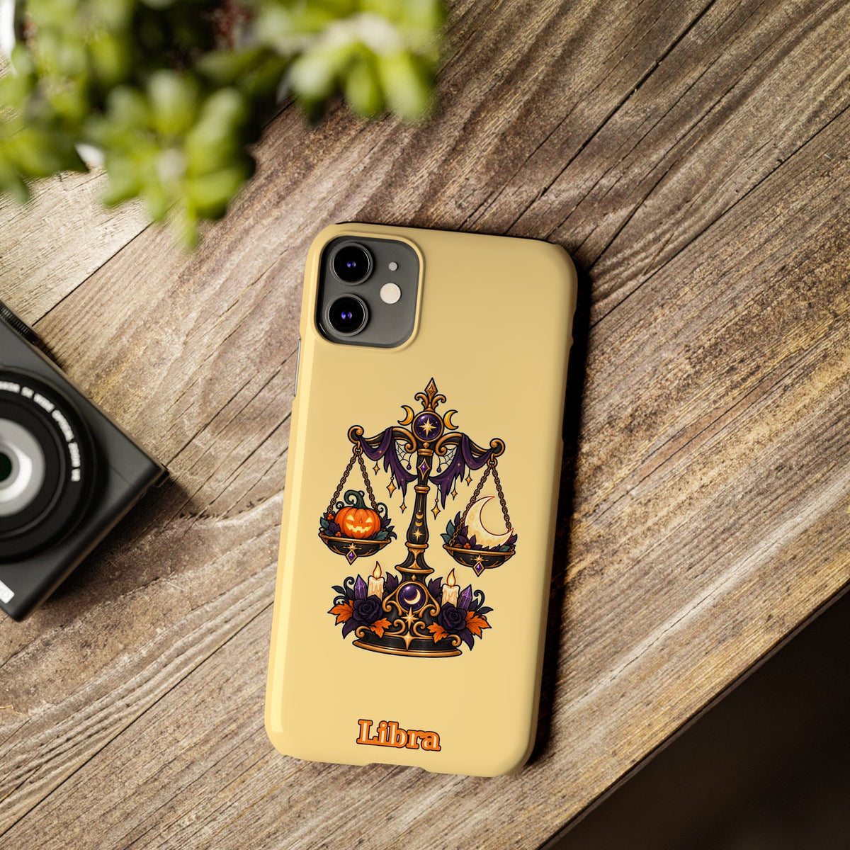 Libra Halloween Slim Phone Case — Pumpkin & Moon Scales Zodiac Design