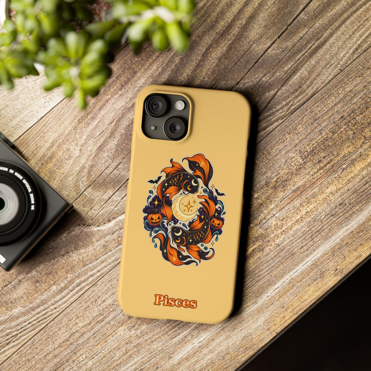 Pisces Koi Moon Slim Phone Case — Halloween Zodiac Fish Design
