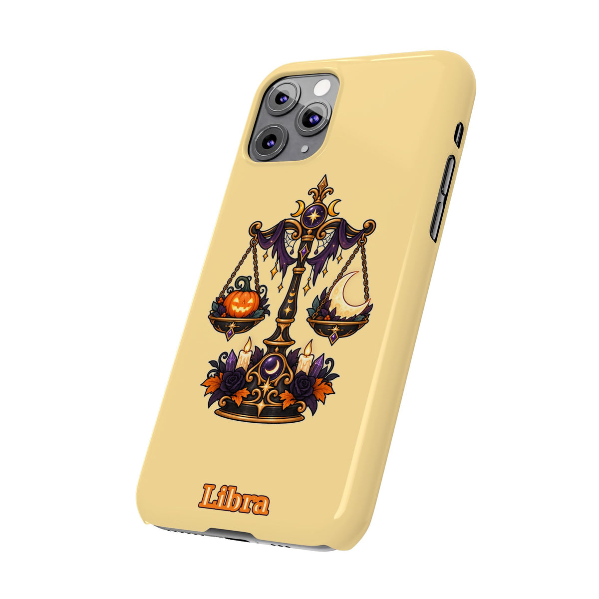 Libra Halloween Slim Phone Case — Pumpkin & Moon Scales Zodiac Design