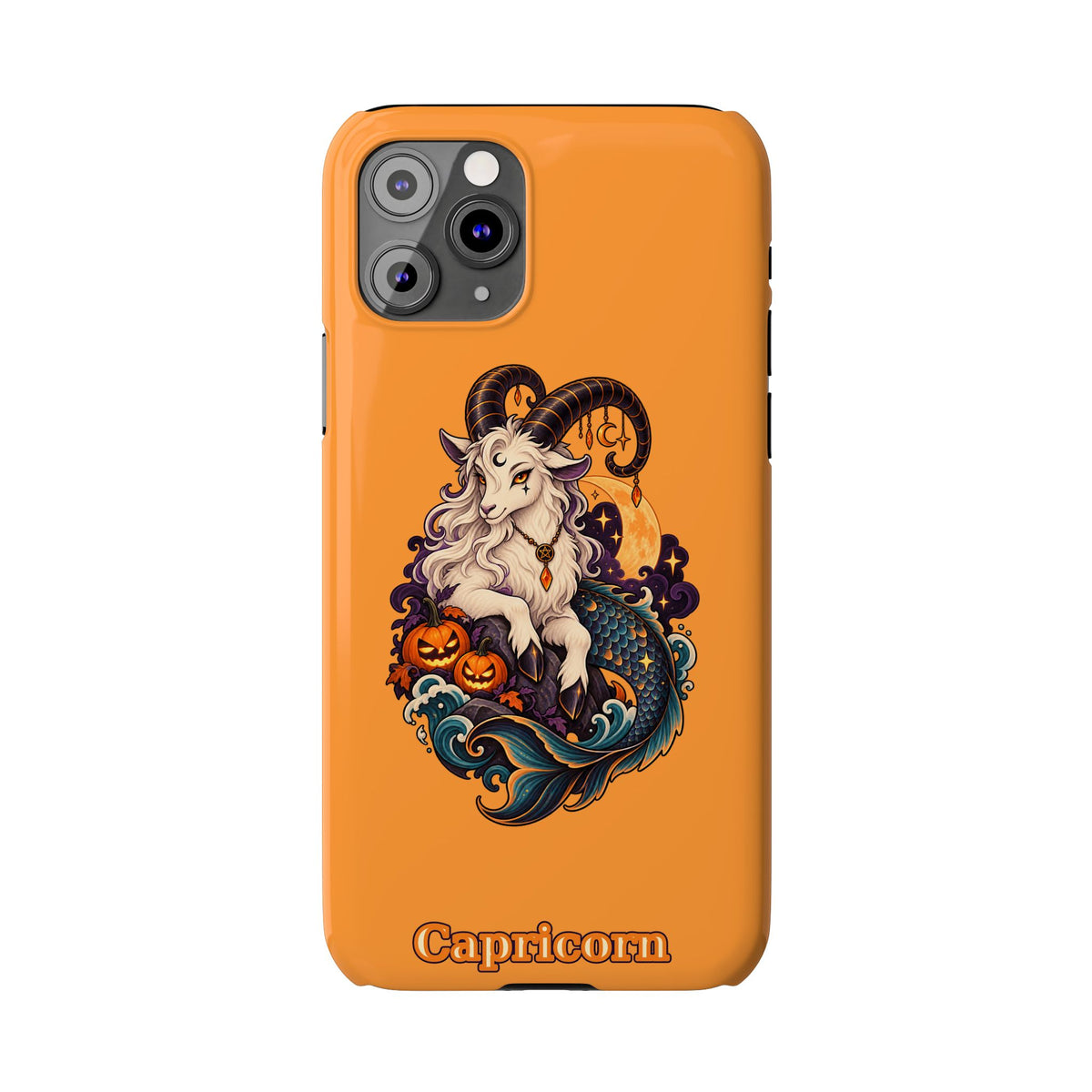 Capricorn Halloween Slim Phone Case — Zodiac Sea-Goat Pumpkin Design