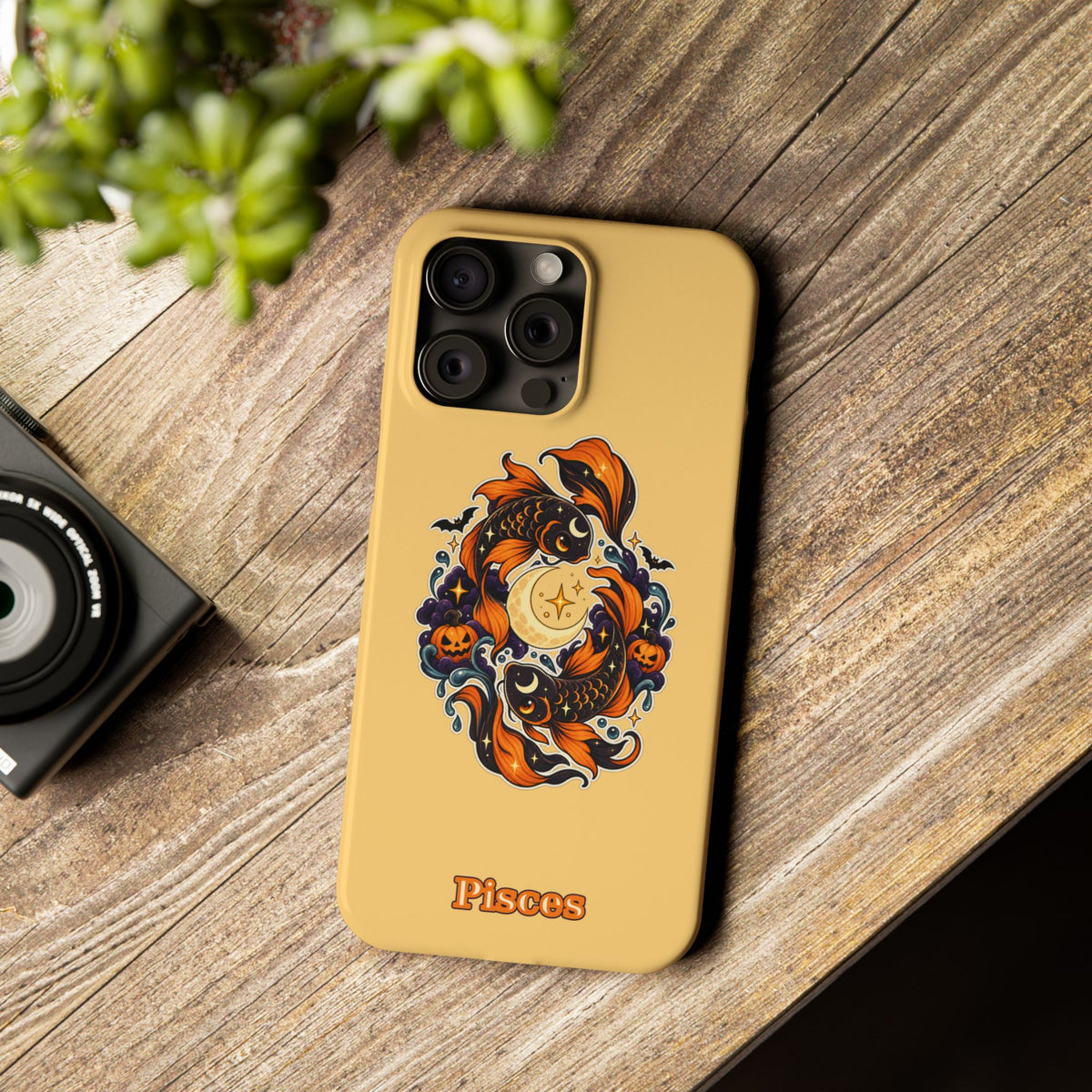 Pisces Koi Moon Slim Phone Case — Halloween Zodiac Fish Design