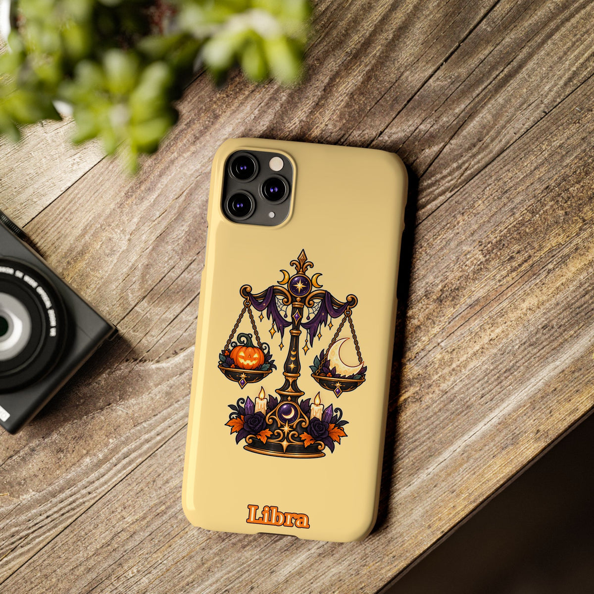 Libra Halloween Slim Phone Case — Pumpkin & Moon Scales Zodiac Design