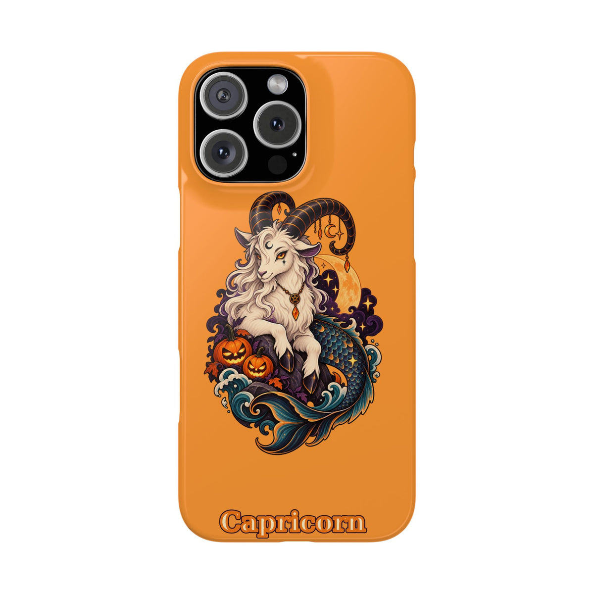 Capricorn Halloween Slim Phone Case — Zodiac Sea-Goat Pumpkin Design