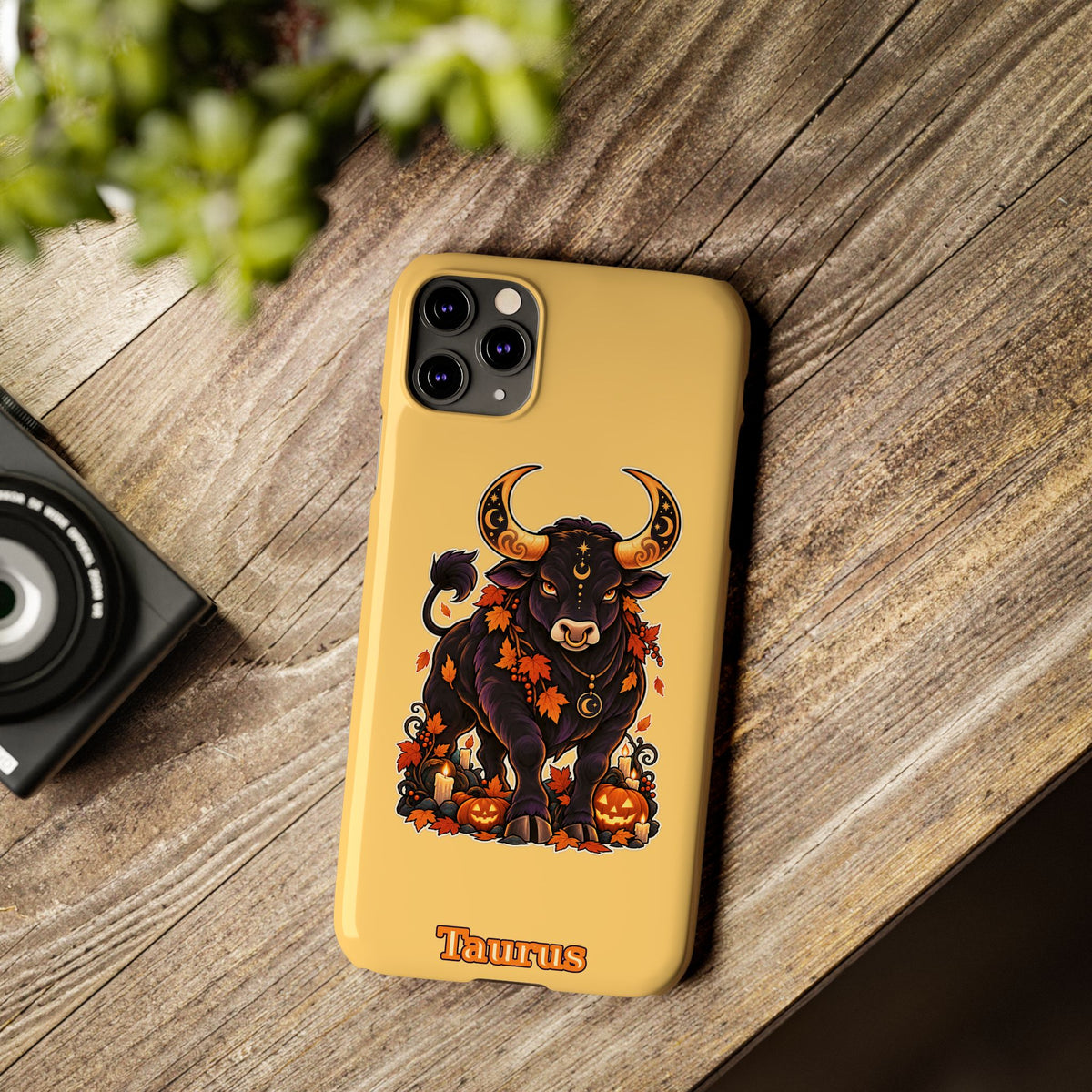 Taurus Slim Phone Case — Autumn Halloween Zodiac Bull Design