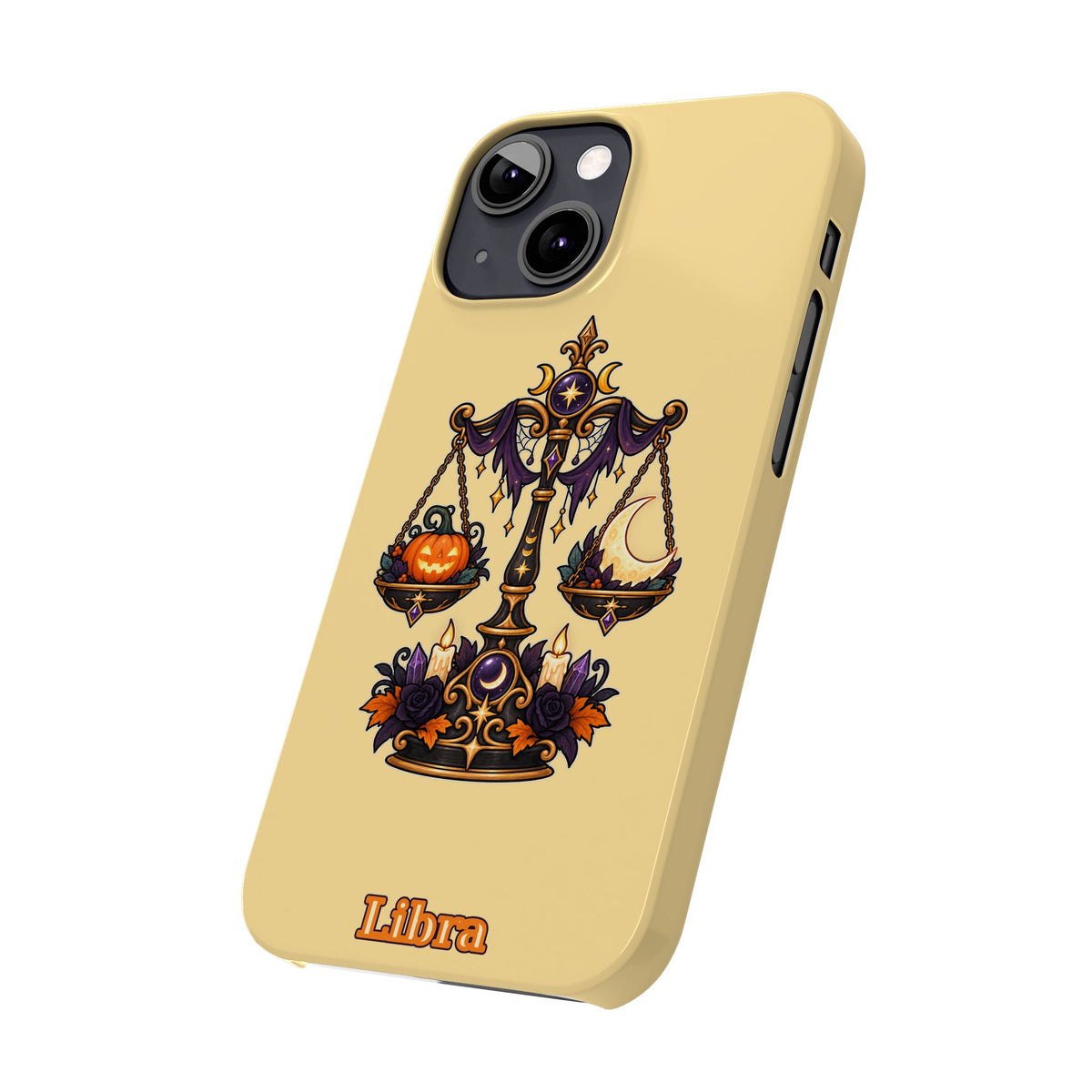 Libra Halloween Slim Phone Case — Pumpkin & Moon Scales Zodiac Design