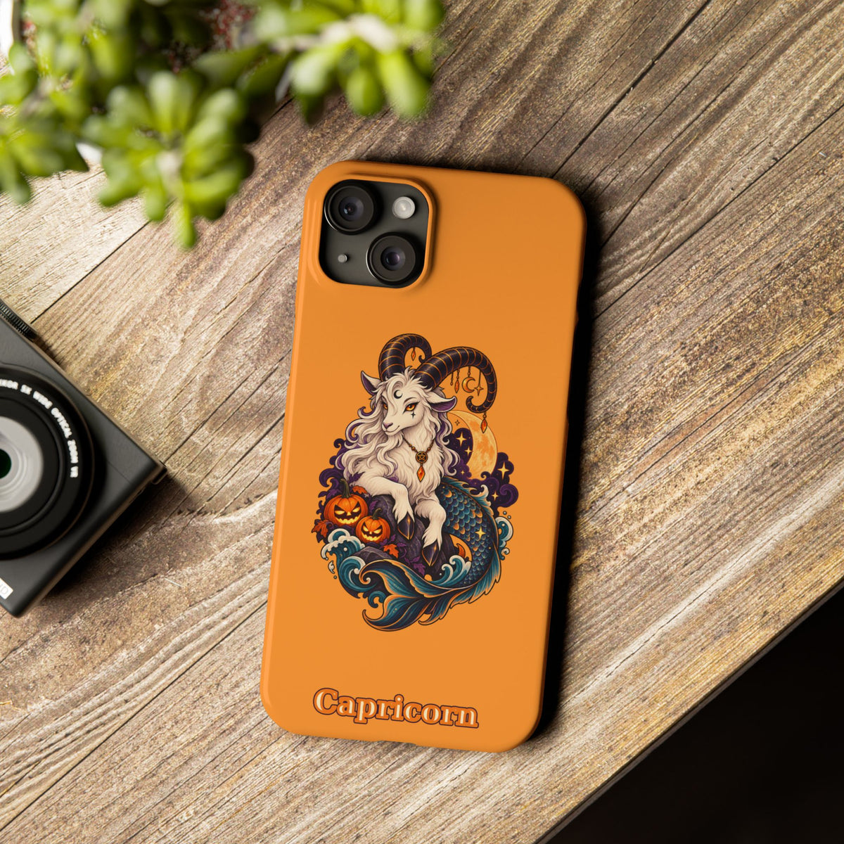 Capricorn Halloween Slim Phone Case — Zodiac Sea-Goat Pumpkin Design