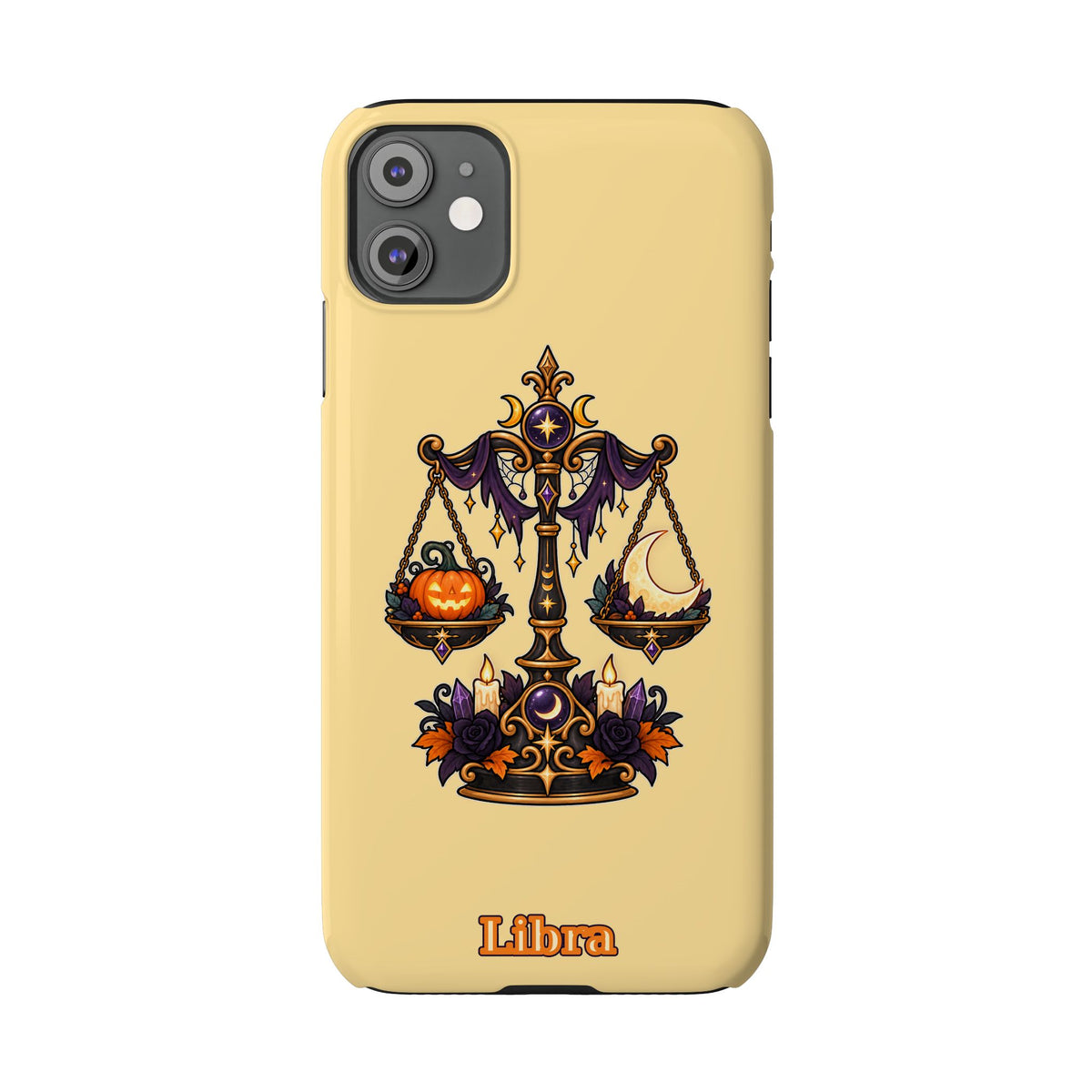 Libra Halloween Slim Phone Case — Pumpkin & Moon Scales Zodiac Design