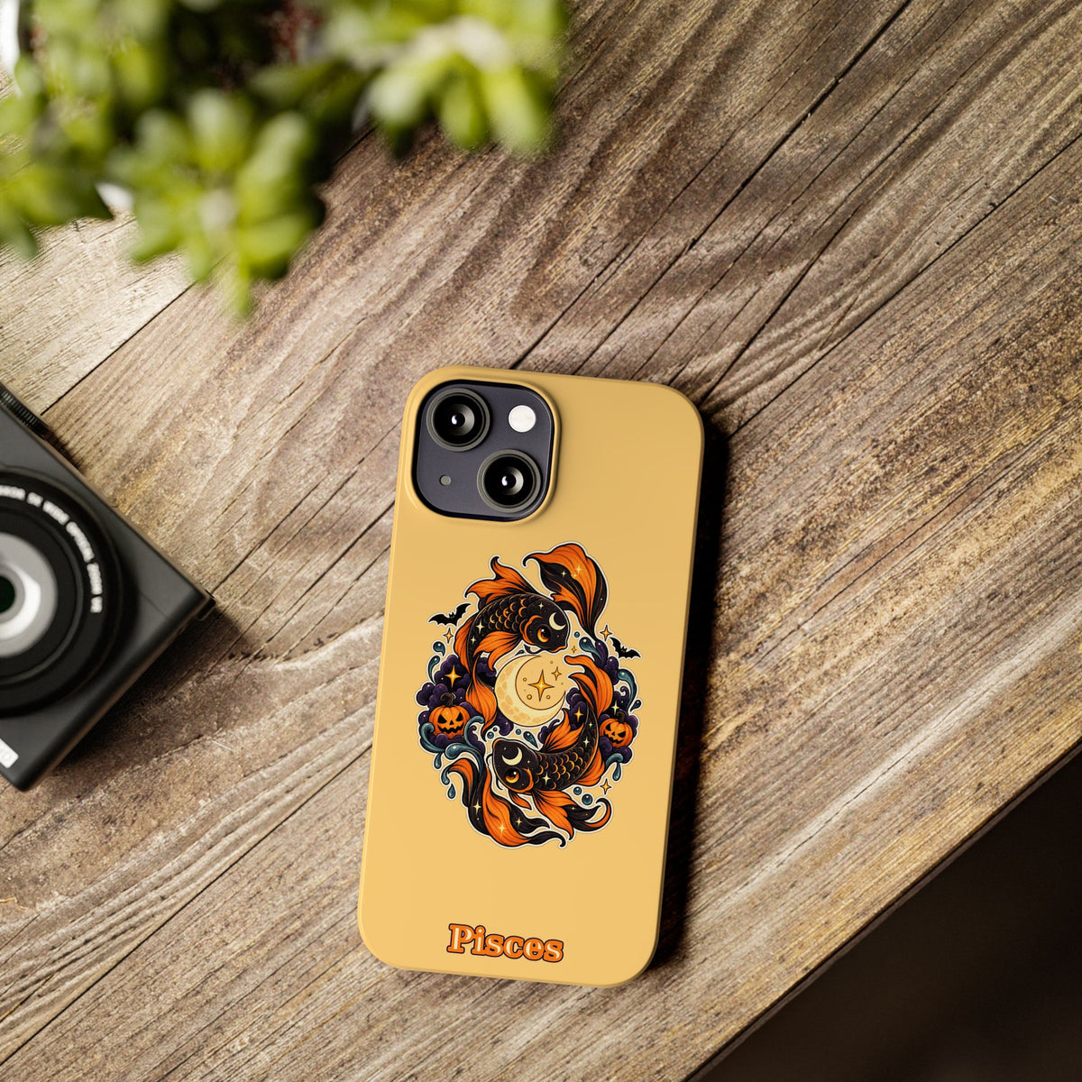 Pisces Koi Moon Slim Phone Case — Halloween Zodiac Fish Design