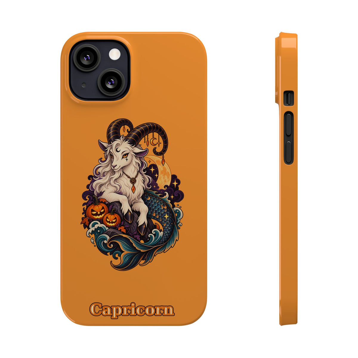 Capricorn Halloween Slim Phone Case — Zodiac Sea-Goat Pumpkin Design