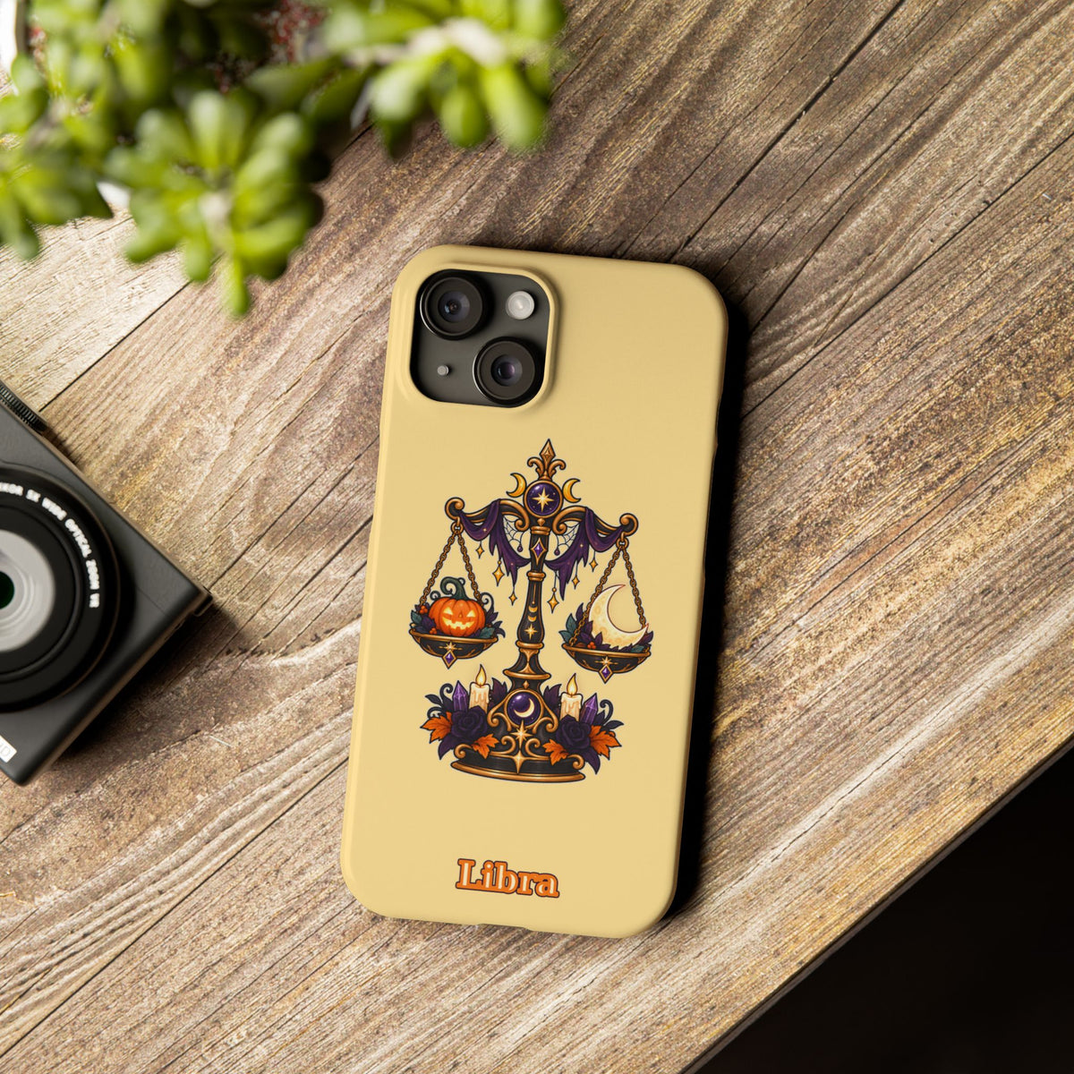 Libra Halloween Slim Phone Case — Pumpkin & Moon Scales Zodiac Design