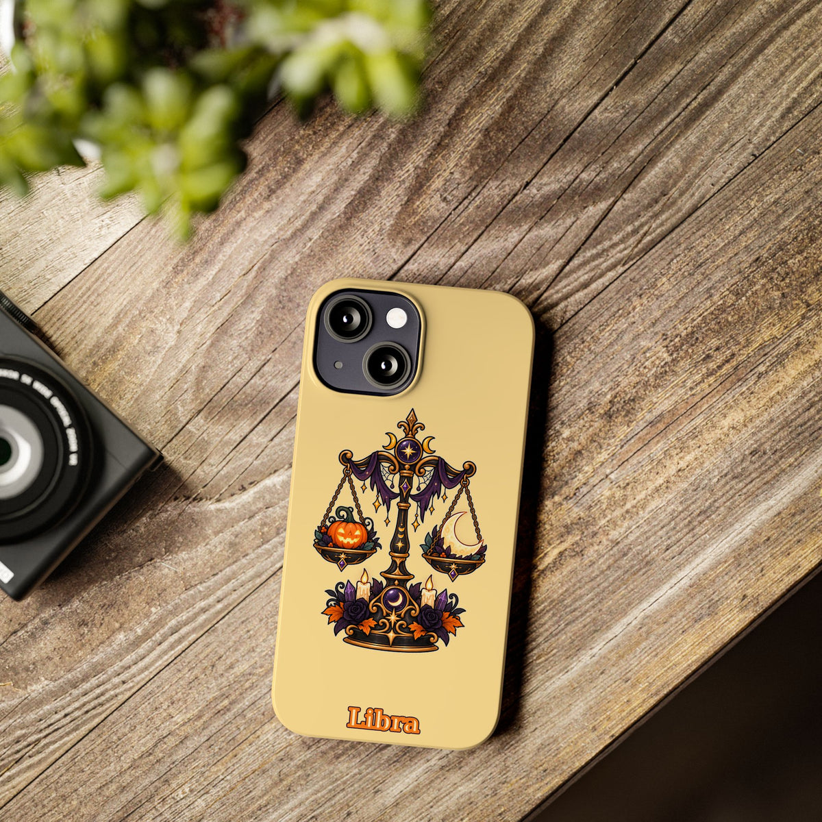 Libra Halloween Slim Phone Case — Pumpkin & Moon Scales Zodiac Design