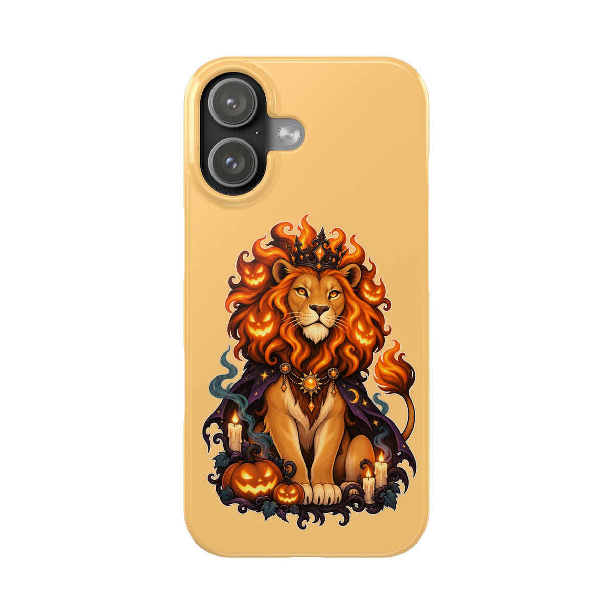 Leo Halloween Slim Phone Case — Regal Lion with Pumpkin & Candles