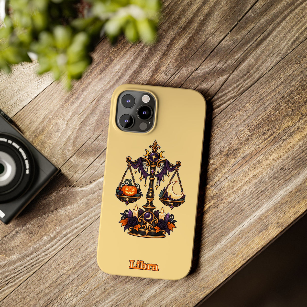 Libra Halloween Slim Phone Case — Pumpkin & Moon Scales Zodiac Design