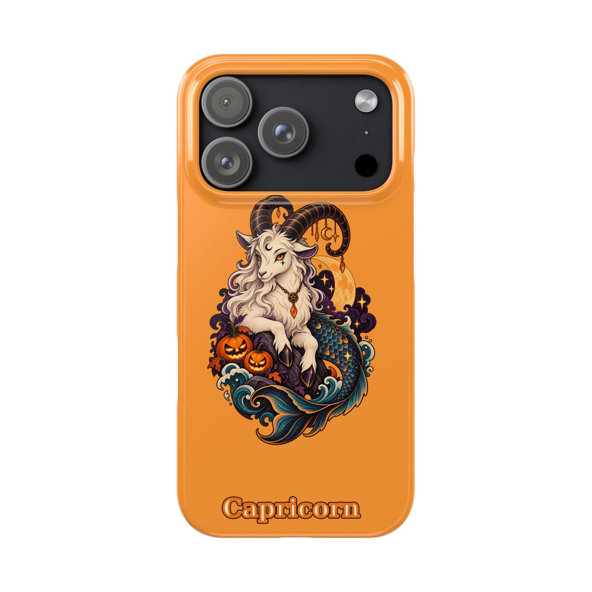 Capricorn Halloween Slim Phone Case — Zodiac Sea-Goat Pumpkin Design
