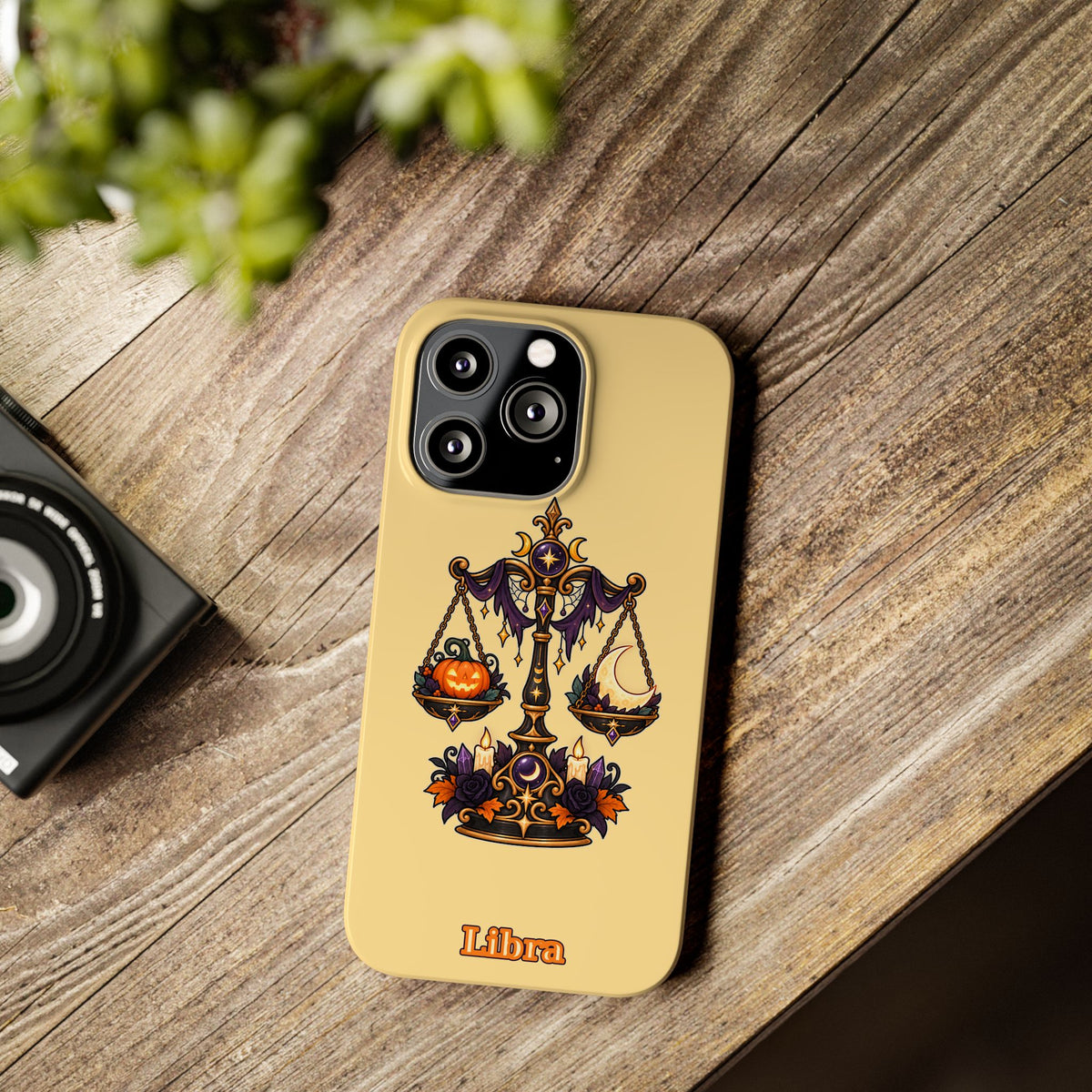 Libra Halloween Slim Phone Case — Pumpkin & Moon Scales Zodiac Design