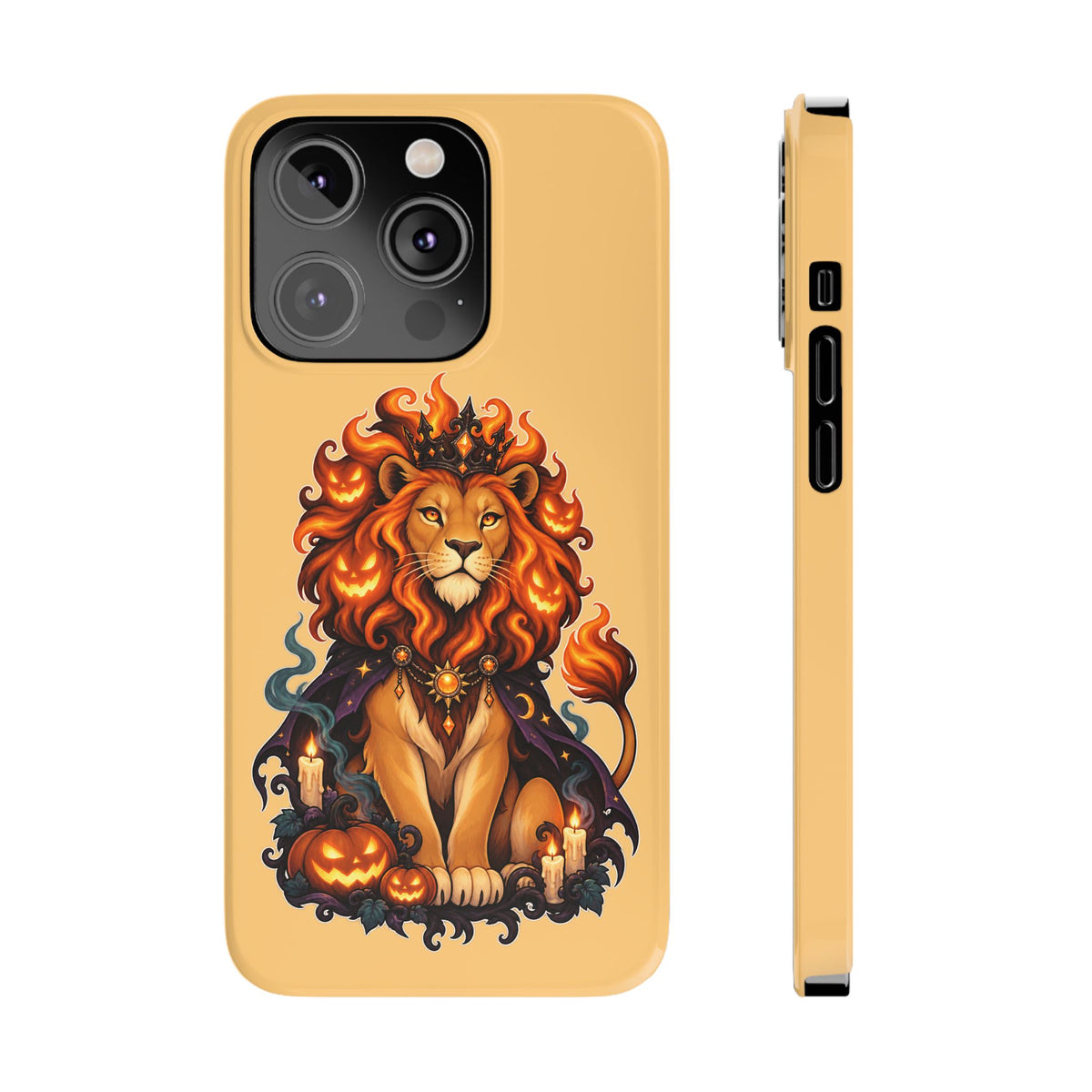 Leo Halloween Slim Phone Case — Regal Lion with Pumpkin & Candles
