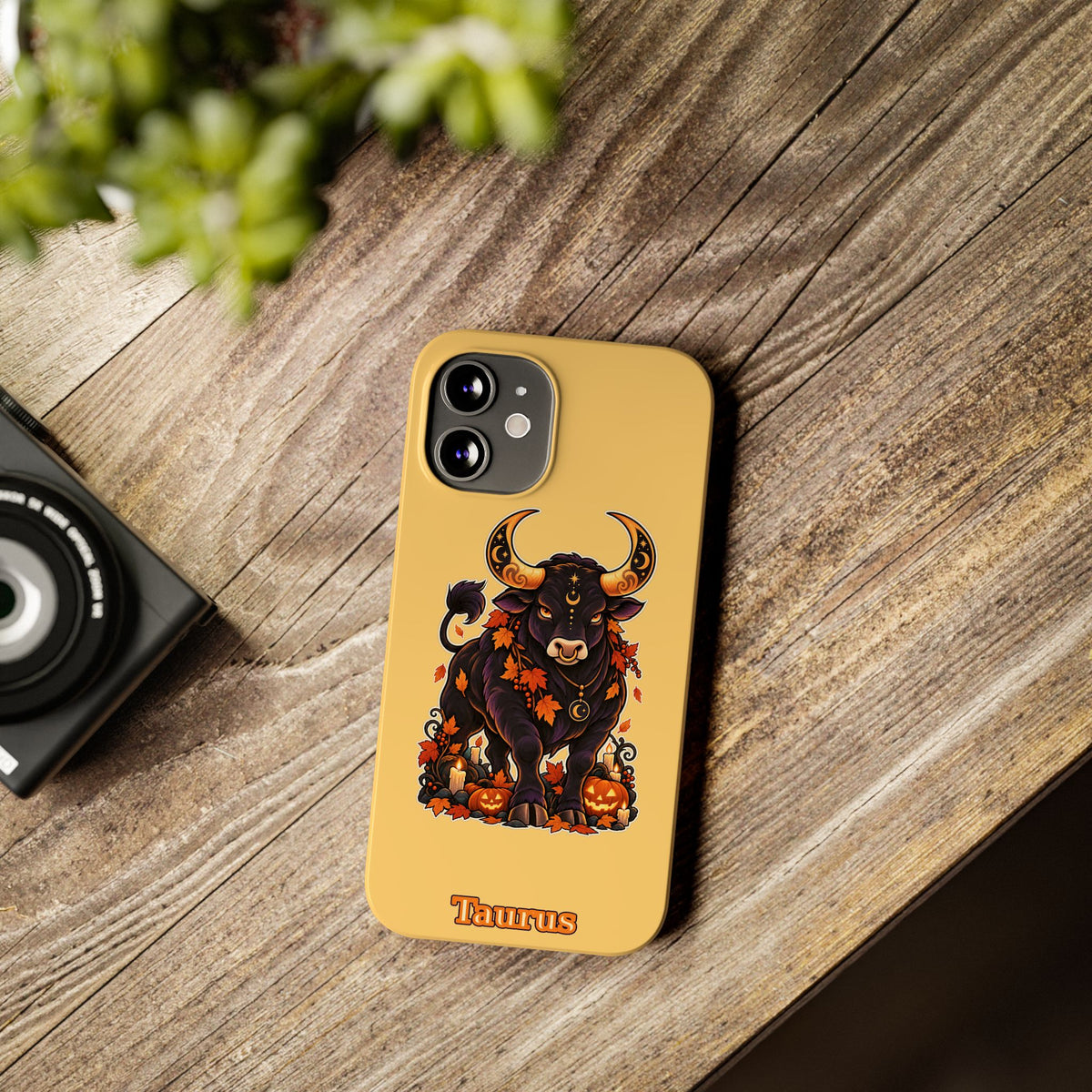 Taurus Slim Phone Case — Autumn Halloween Zodiac Bull Design