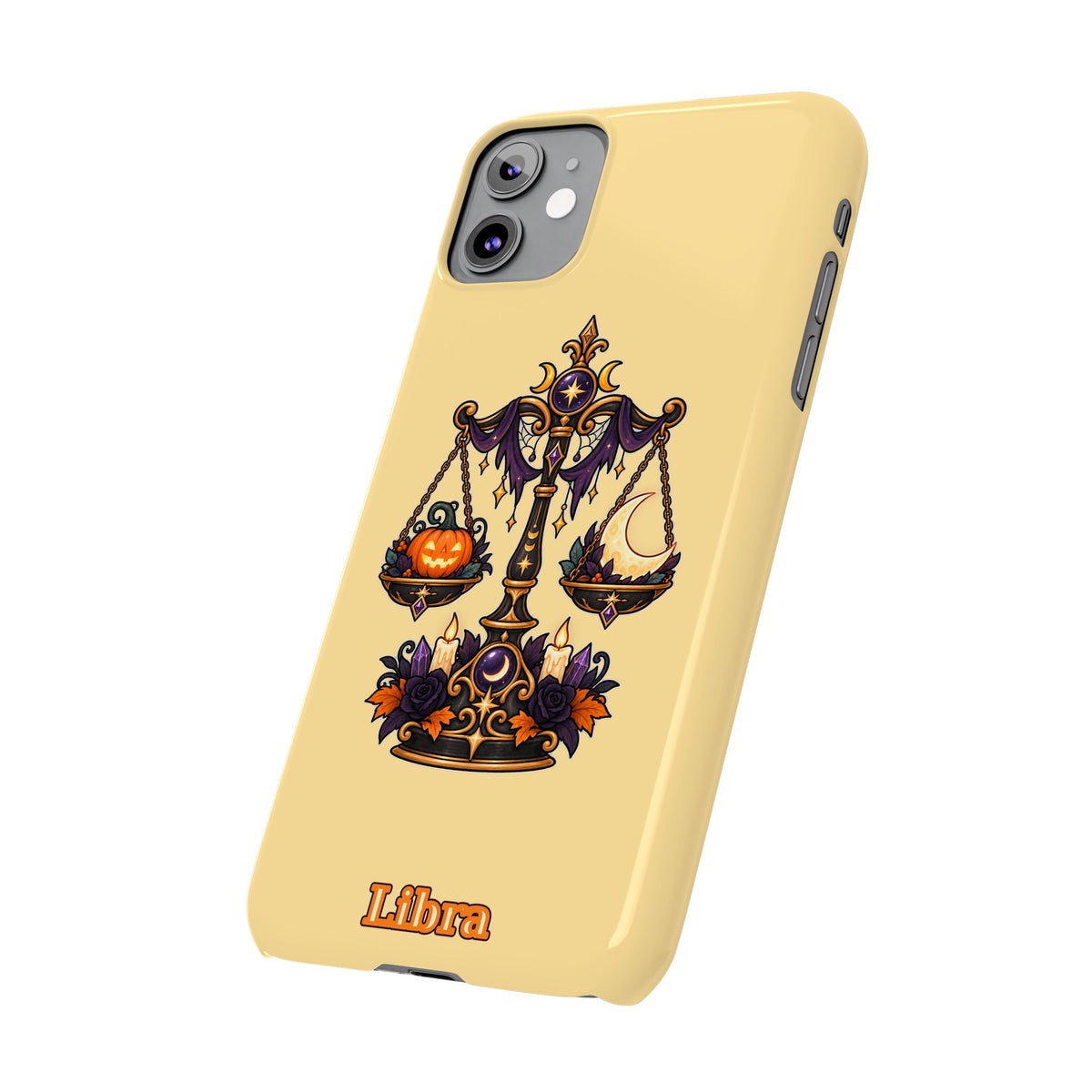 Libra Halloween Slim Phone Case — Pumpkin & Moon Scales Zodiac Design