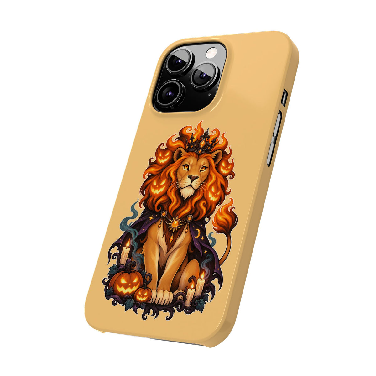 Leo Halloween Slim Phone Case — Regal Lion with Pumpkin & Candles