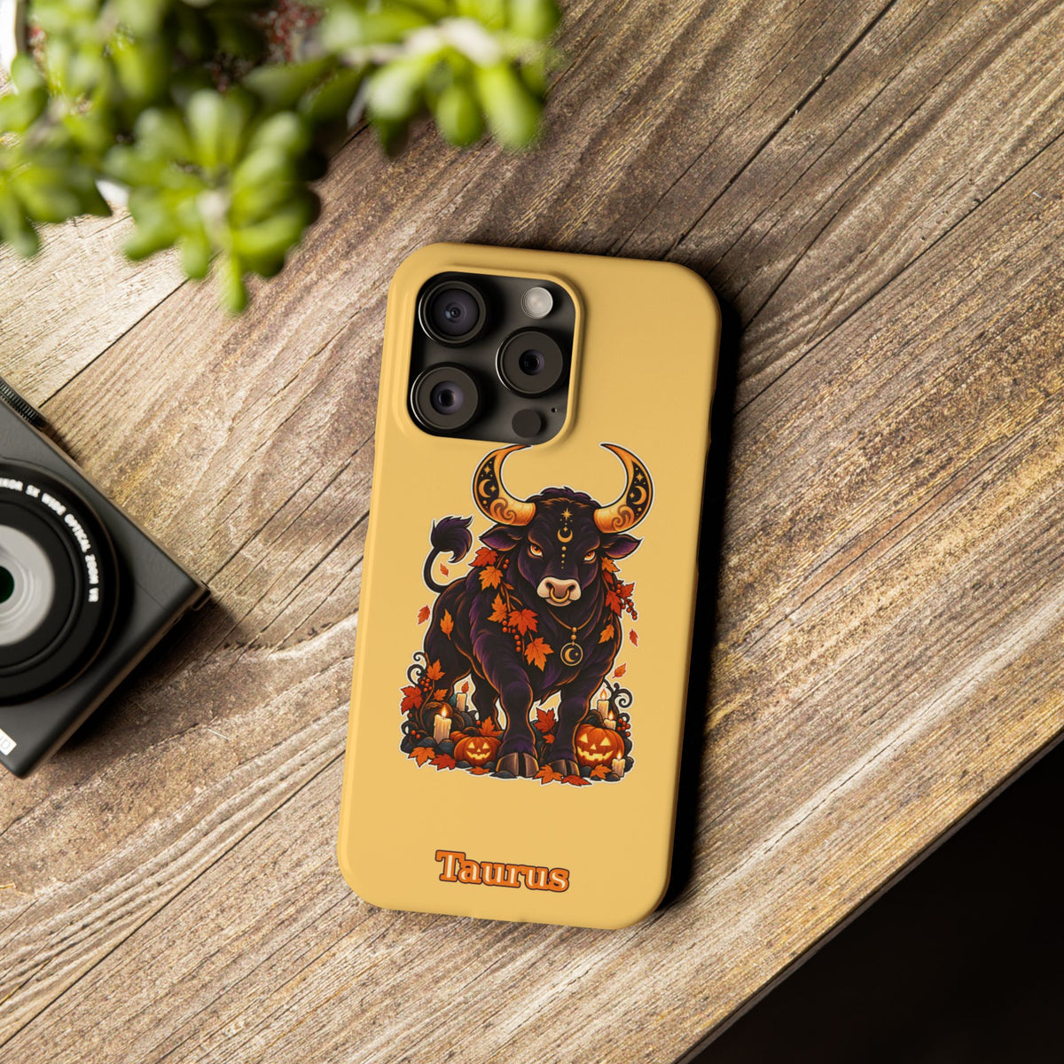 Taurus Slim Phone Case — Autumn Halloween Zodiac Bull Design