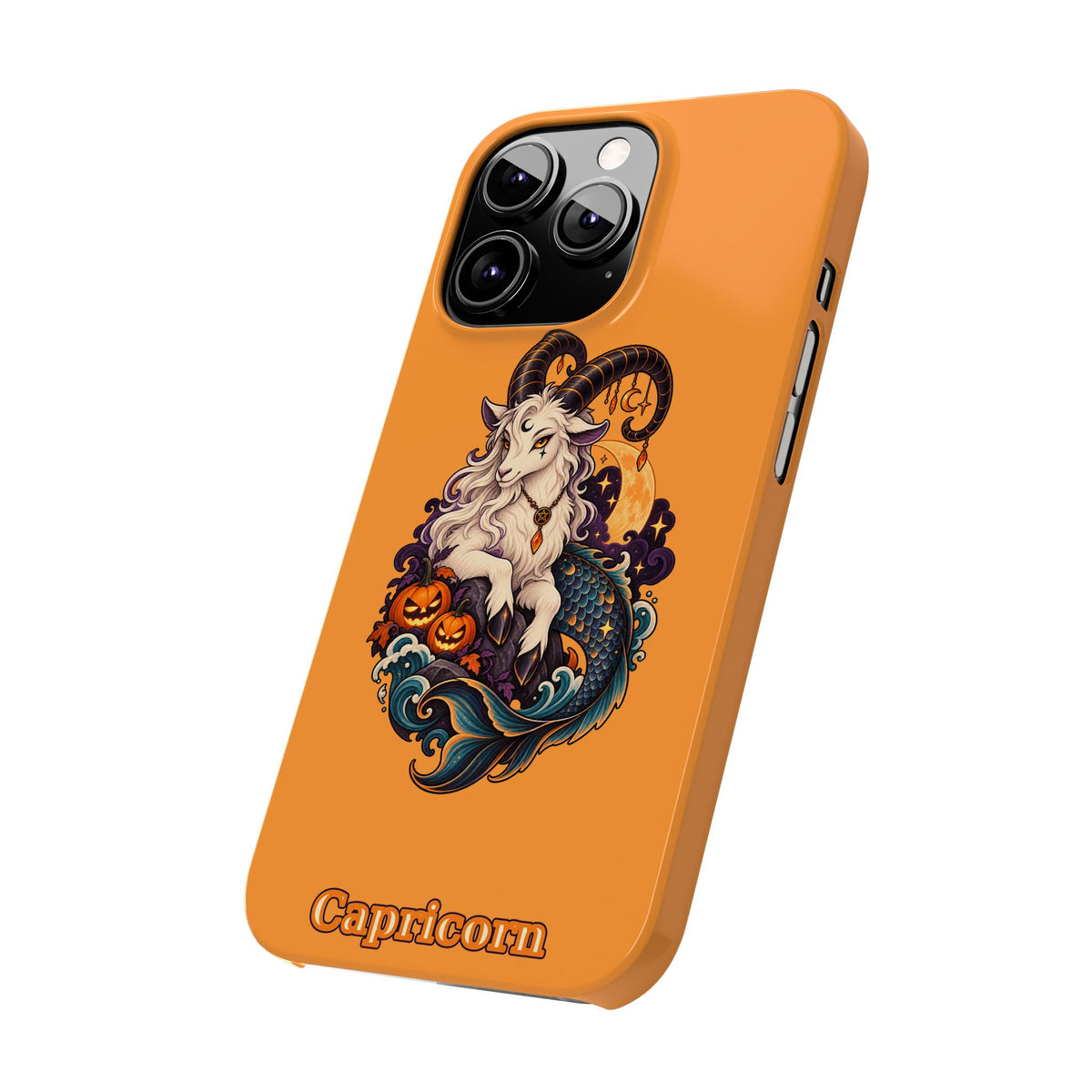 Capricorn Halloween Slim Phone Case — Zodiac Sea-Goat Pumpkin Design