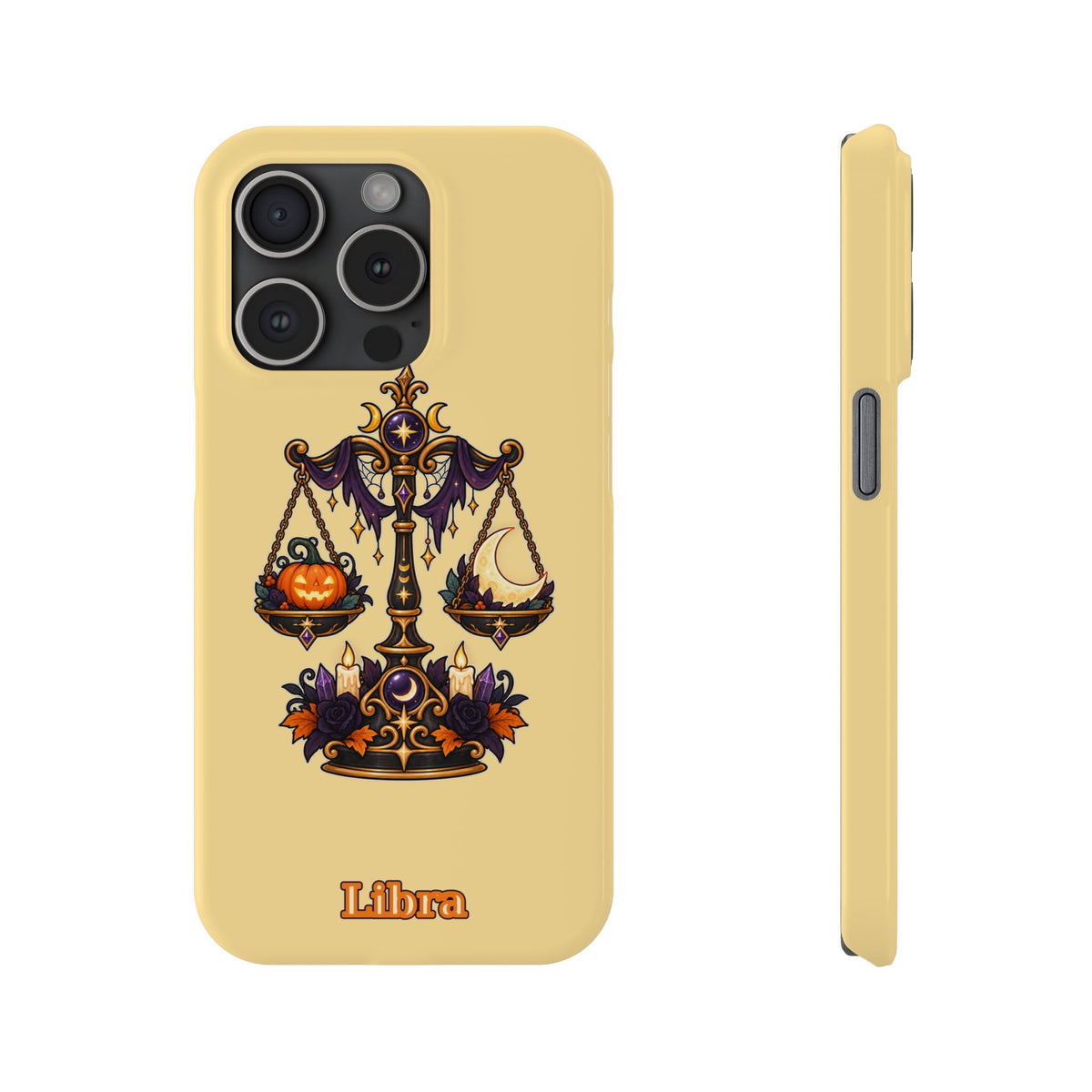 Libra Halloween Slim Phone Case — Pumpkin & Moon Scales Zodiac Design