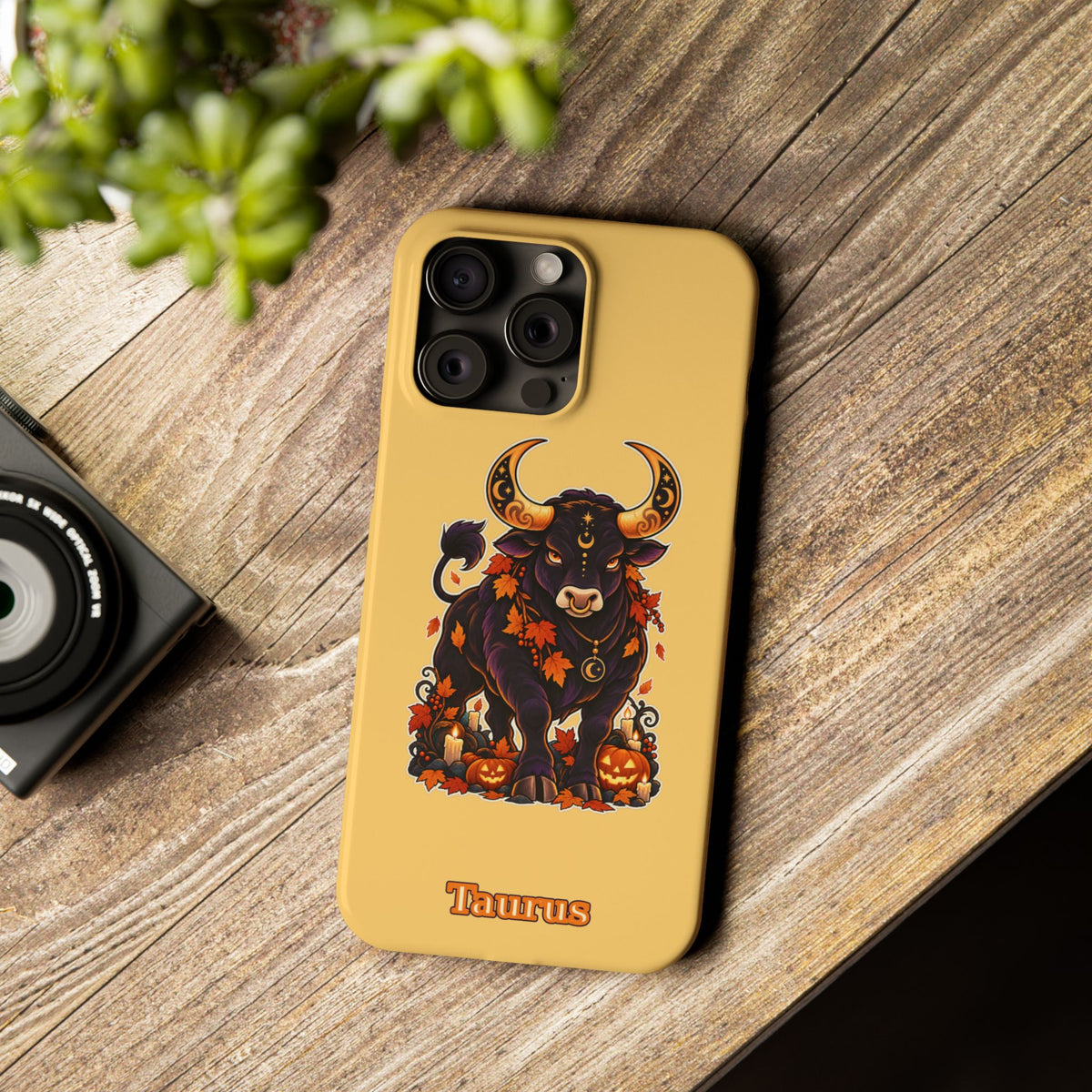 Taurus Slim Phone Case — Autumn Halloween Zodiac Bull Design