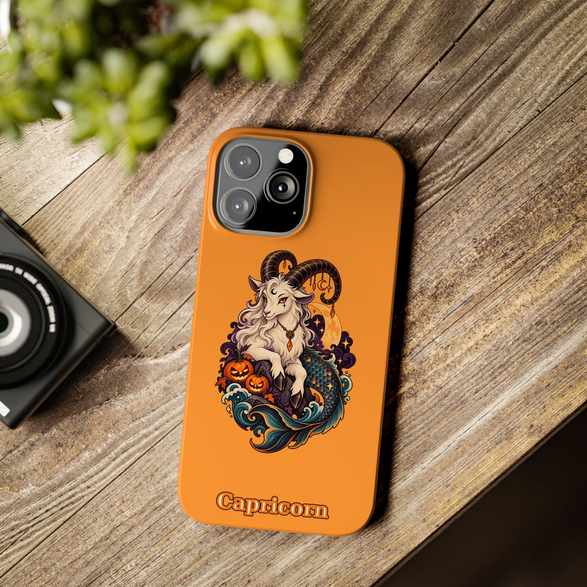 Capricorn Halloween Slim Phone Case — Zodiac Sea-Goat Pumpkin Design